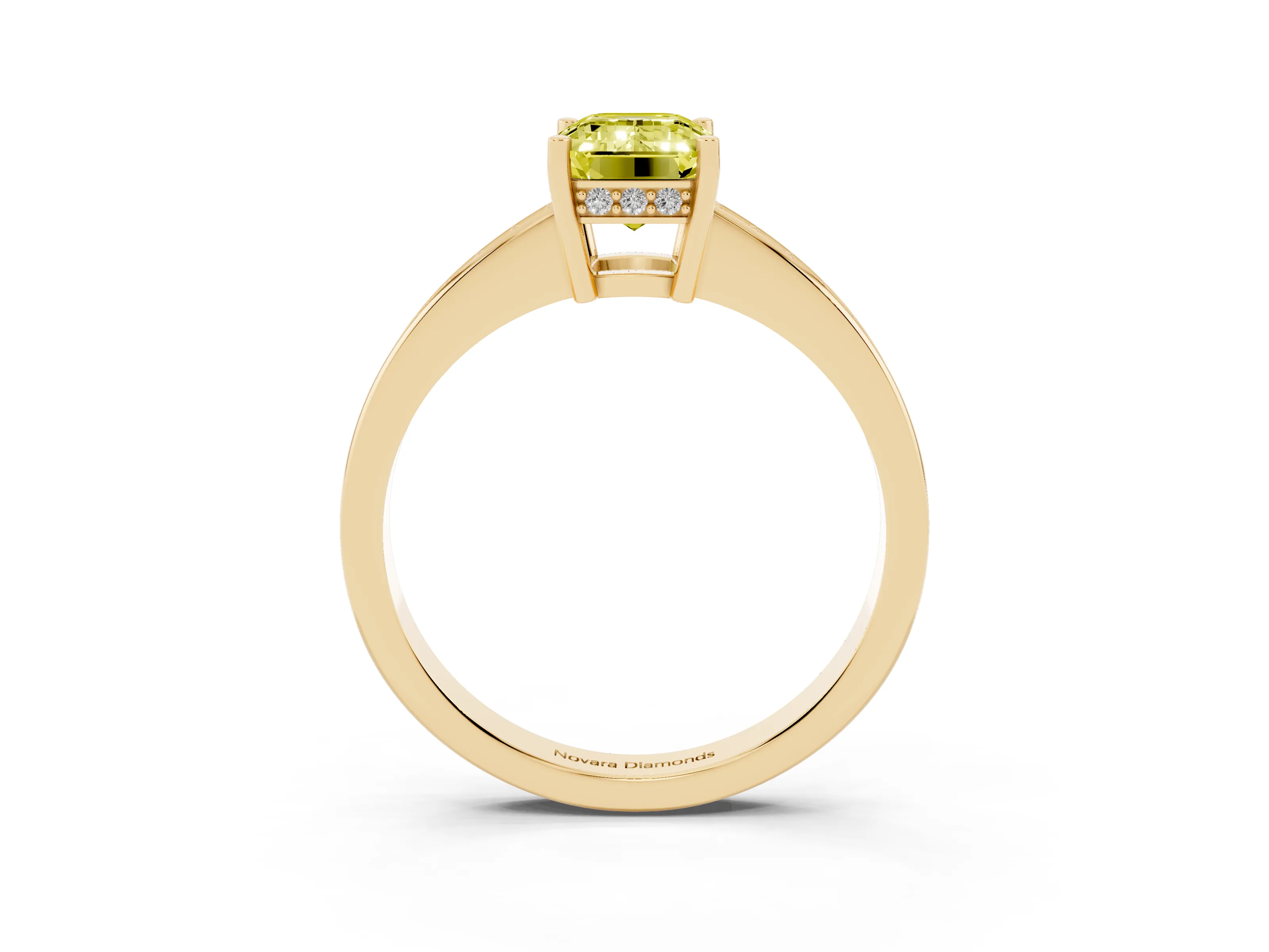 Fancy Yellow Emerald Cut Diamond Pavé Band Prong Set Solitaire Ring Set in Yellow gold
