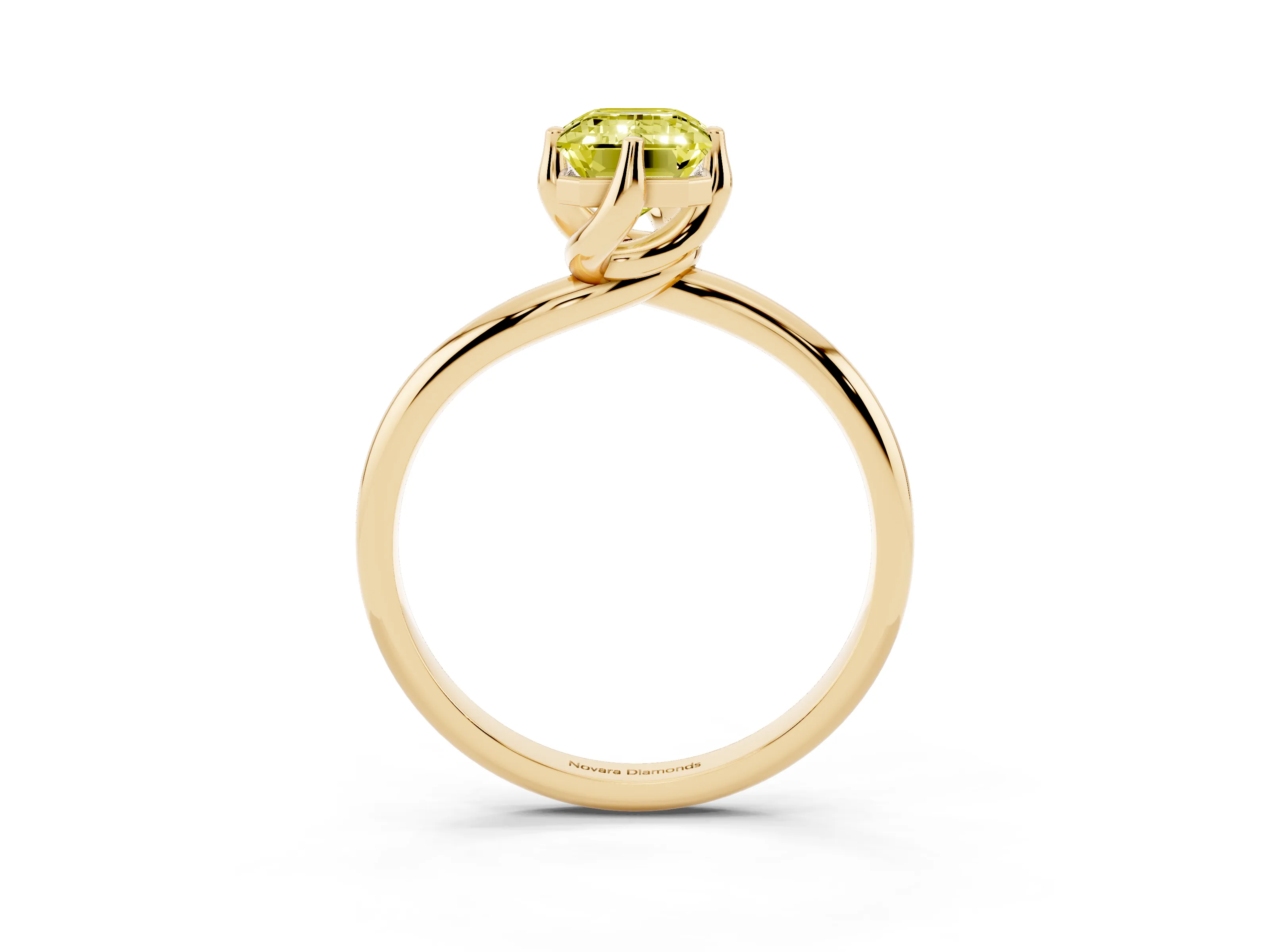 Fancy Yellow Emerald Cut Diamond Solitaire Engagement Ring Set in Yellow gold with Classic Plain Band