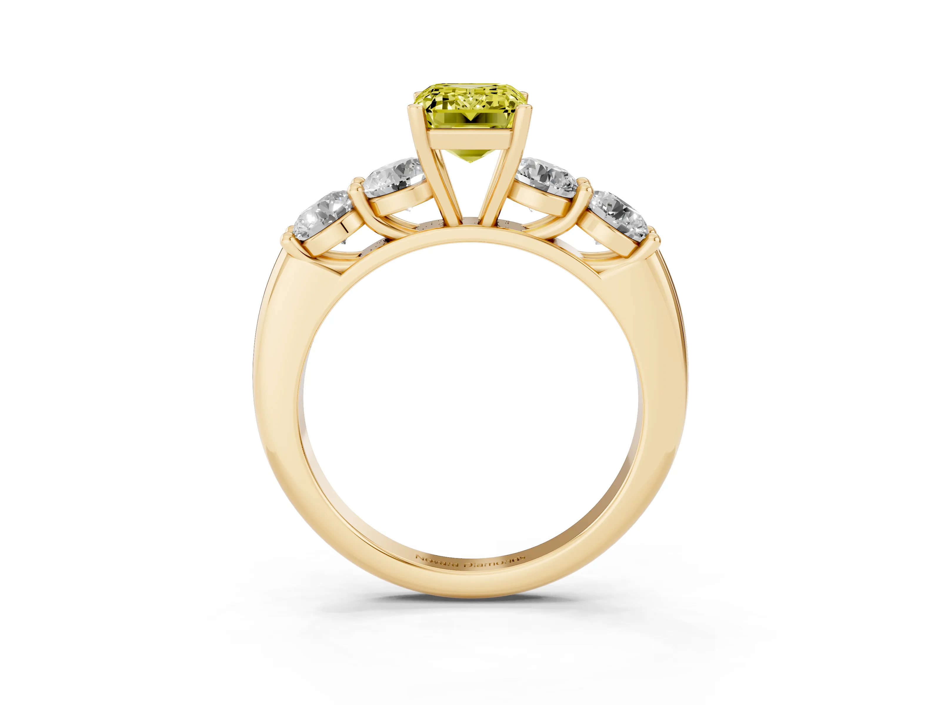 Fancy Yellow Emerald Cut Diamond Five-Stone Prong Set Ring Set in Yellow gold with Classic Band