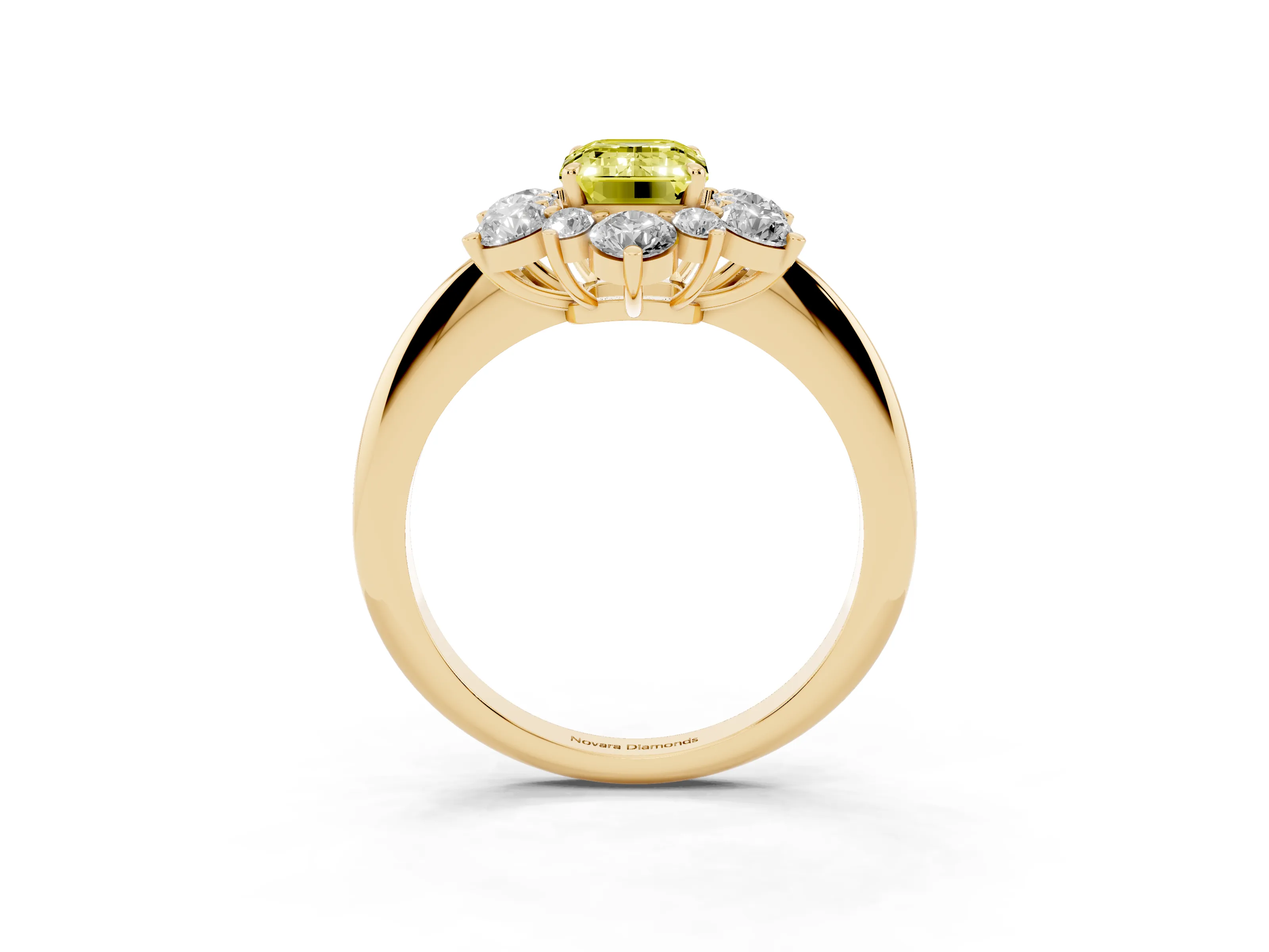 Fancy Yellow Emerald Cut Diamond Cluster Halo Ring Set in Yellow gold with Solitaire Band and Prong Setting