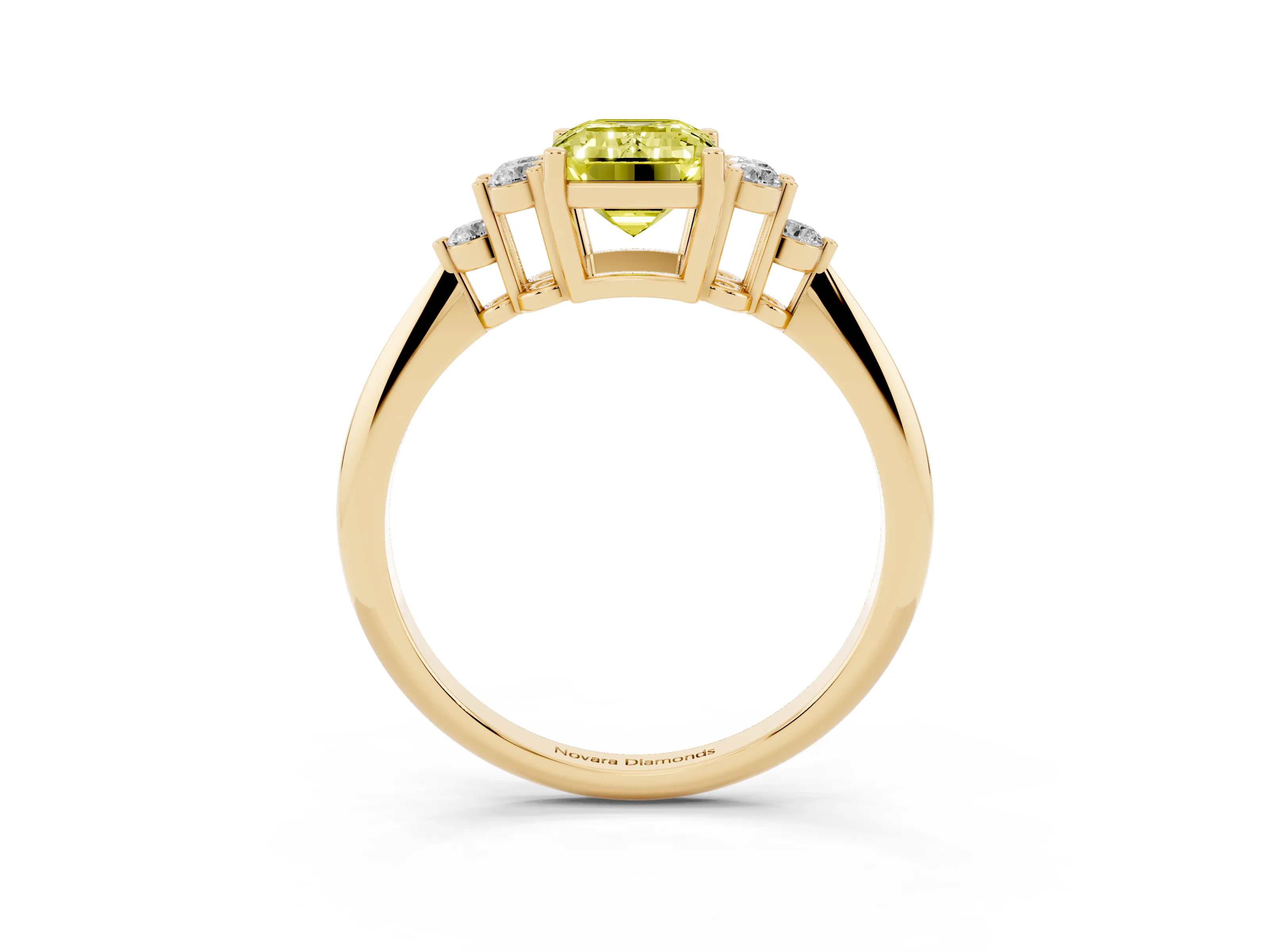 Fancy Yellow Emerald Cut Diamond Cluster Ring Set in Yellow gold with Plain Band and Prong Setting