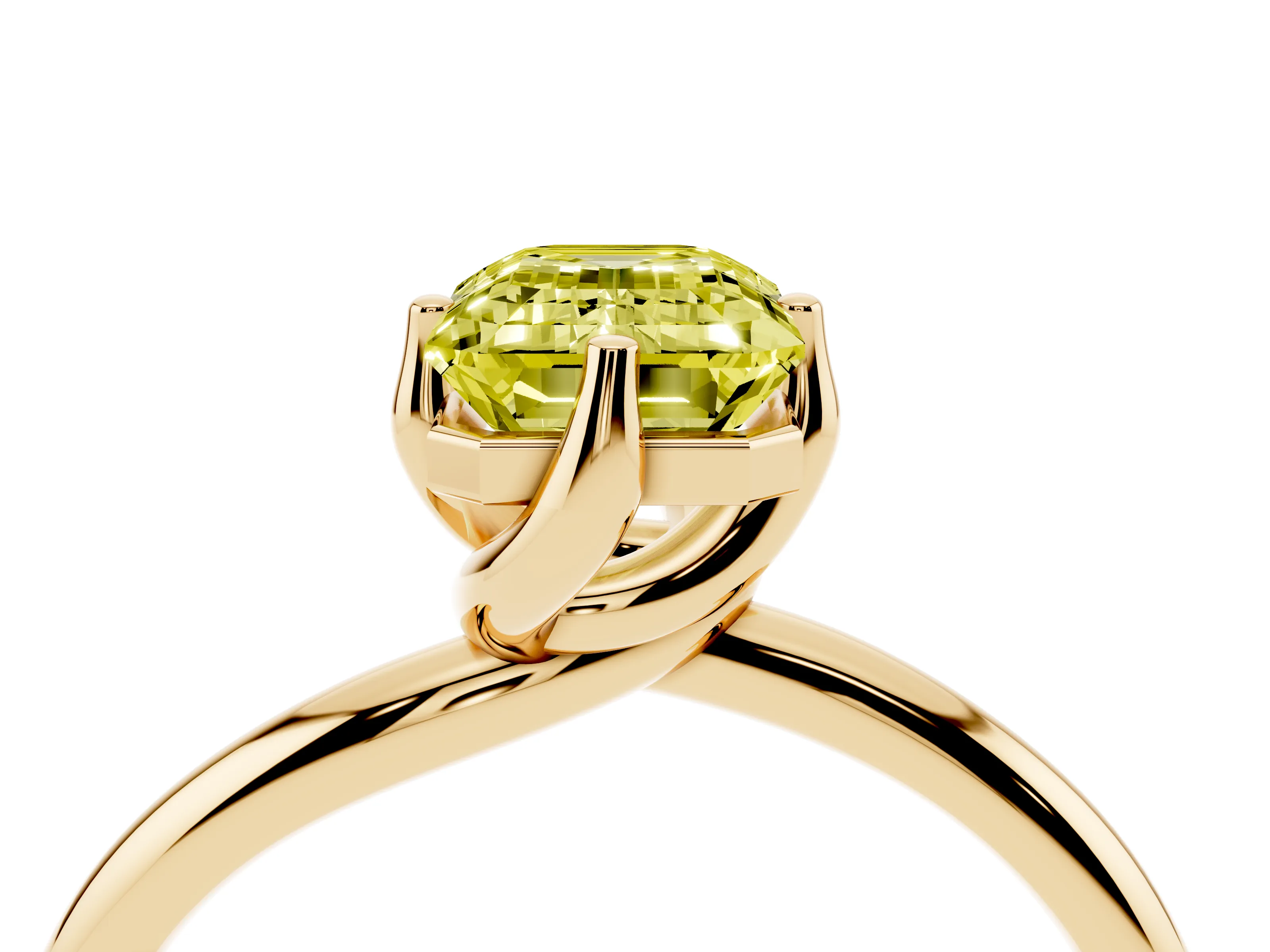 Fancy Yellow Emerald Cut Diamond Solitaire Engagement Ring Set in Yellow gold with Classic Plain Band