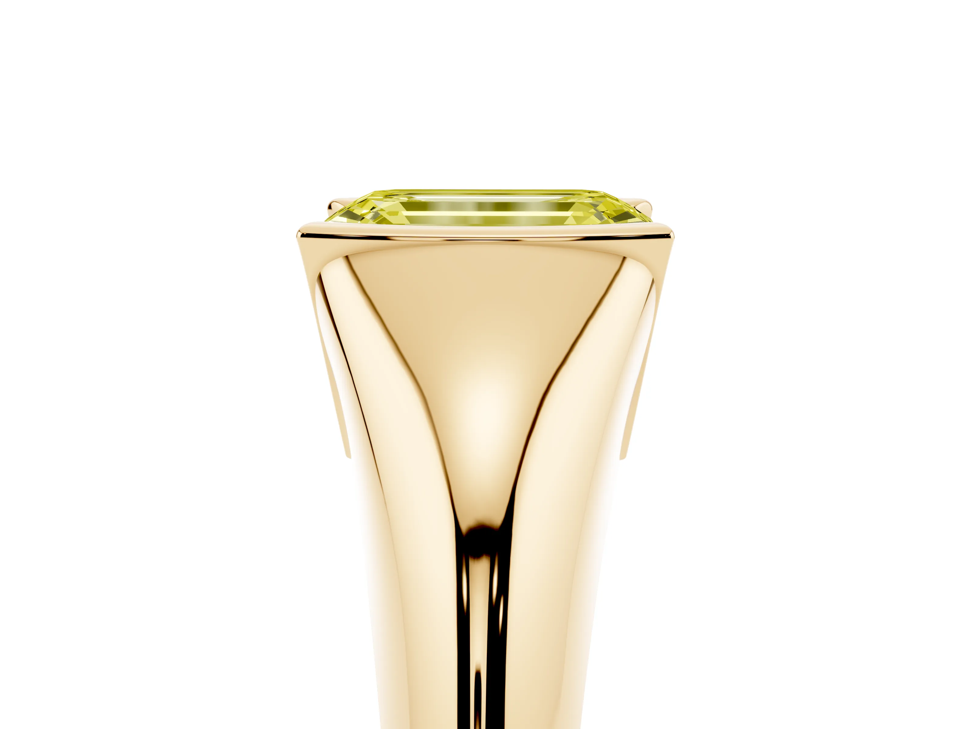 Fancy Yellow Emerald Cut Diamond Solitaire Tension Set Ring Set in Yellow gold