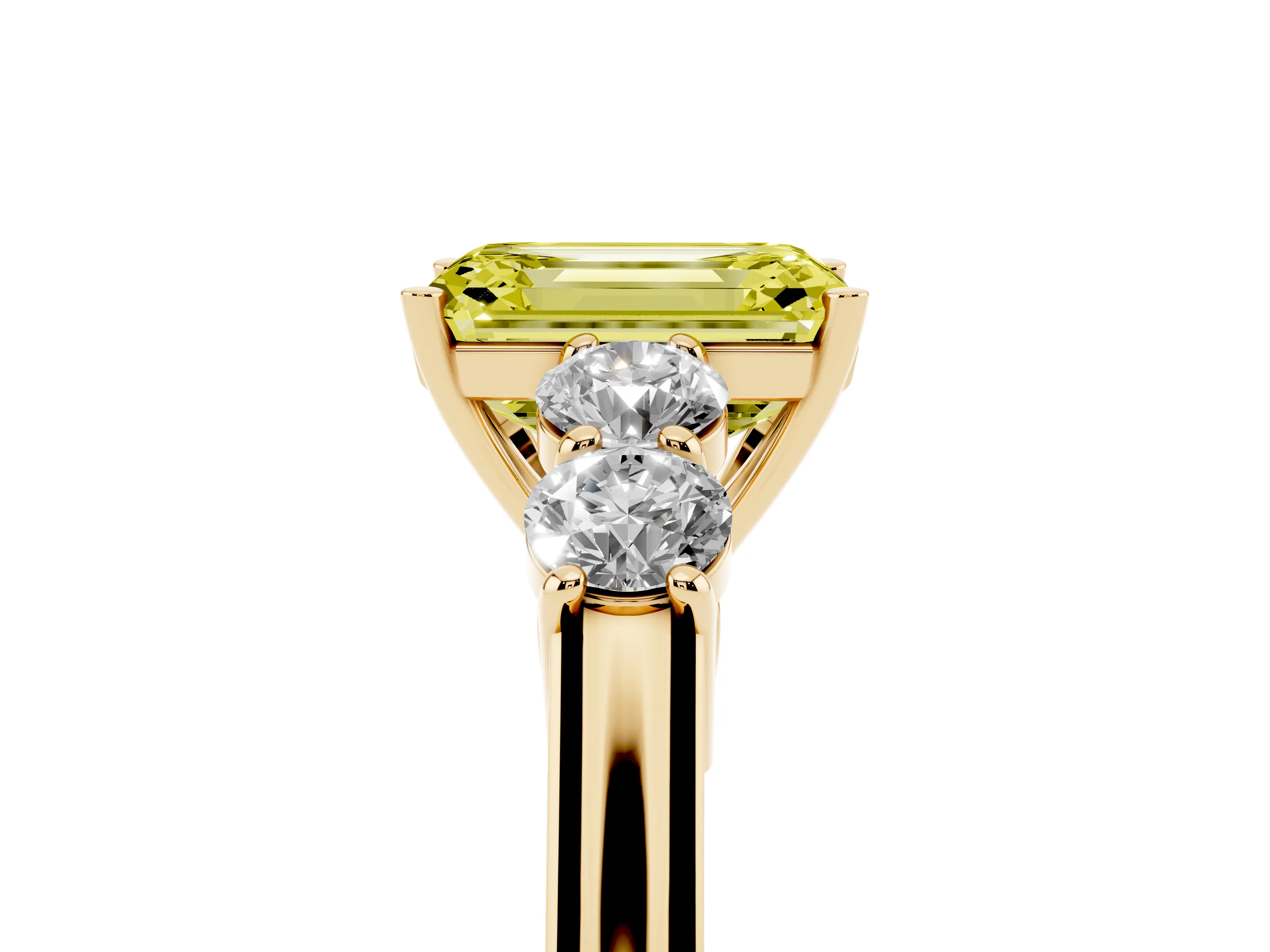 Fancy Yellow Emerald Cut Diamond Five-Stone Prong Set Band Ring Set in Yellow gold with Polished Band