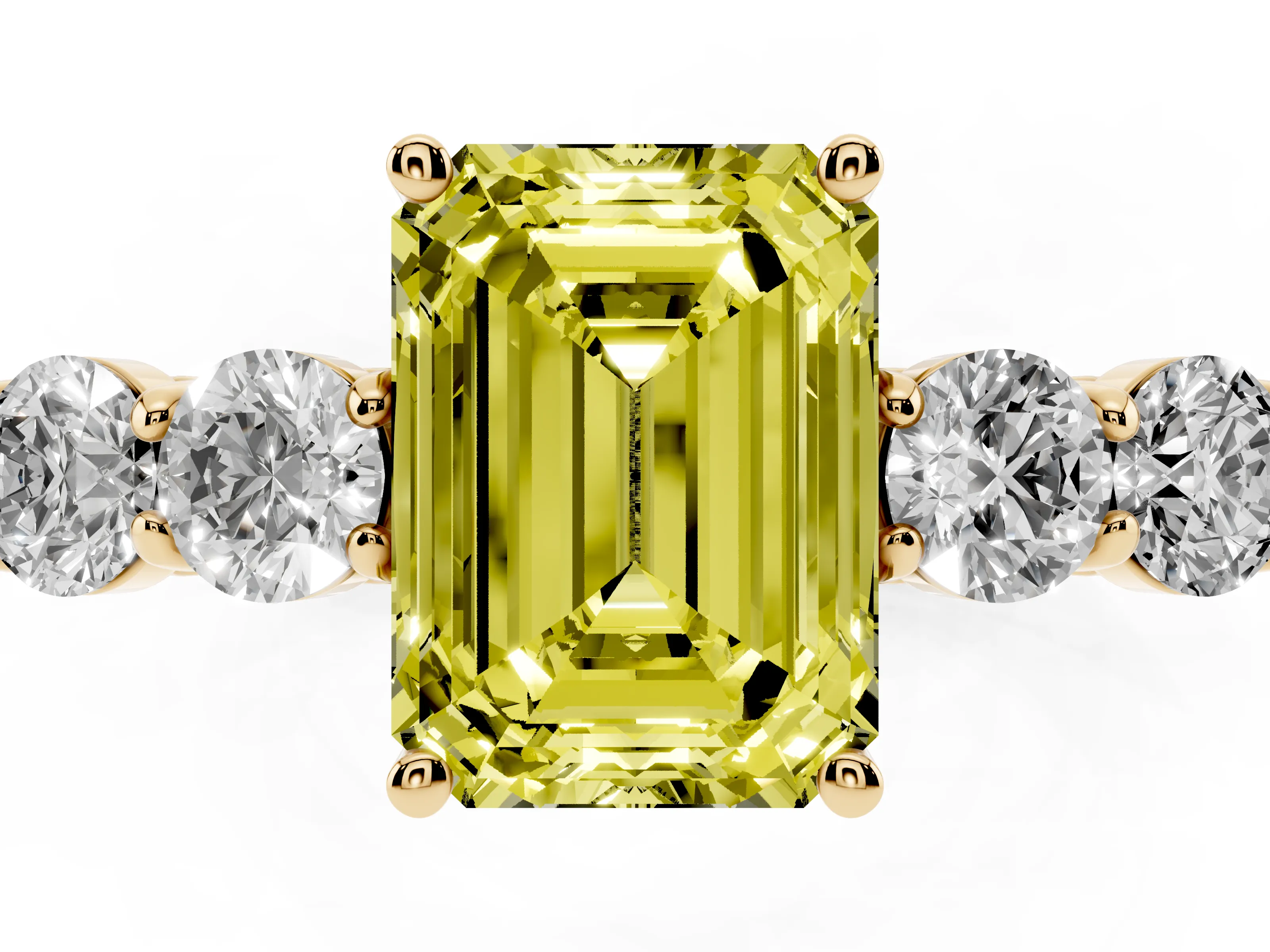 Fancy Yellow Emerald Cut Diamond Five-Stone Prong Set Band Ring Set in Yellow gold with Polished Band