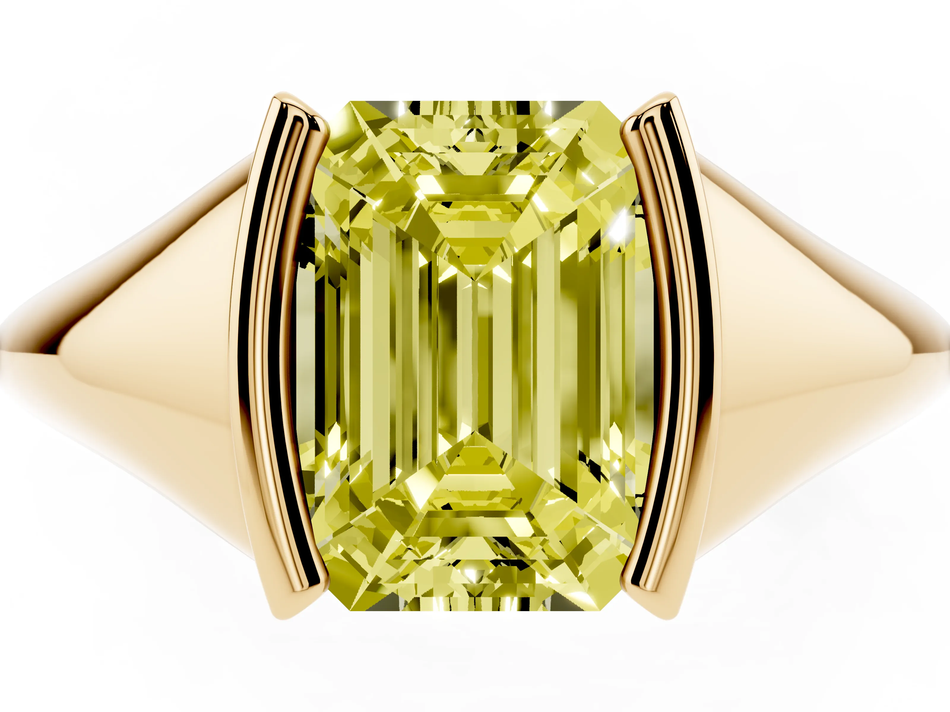 Fancy Yellow Emerald Cut Diamond Solitaire Tension Set Ring Set in Yellow gold