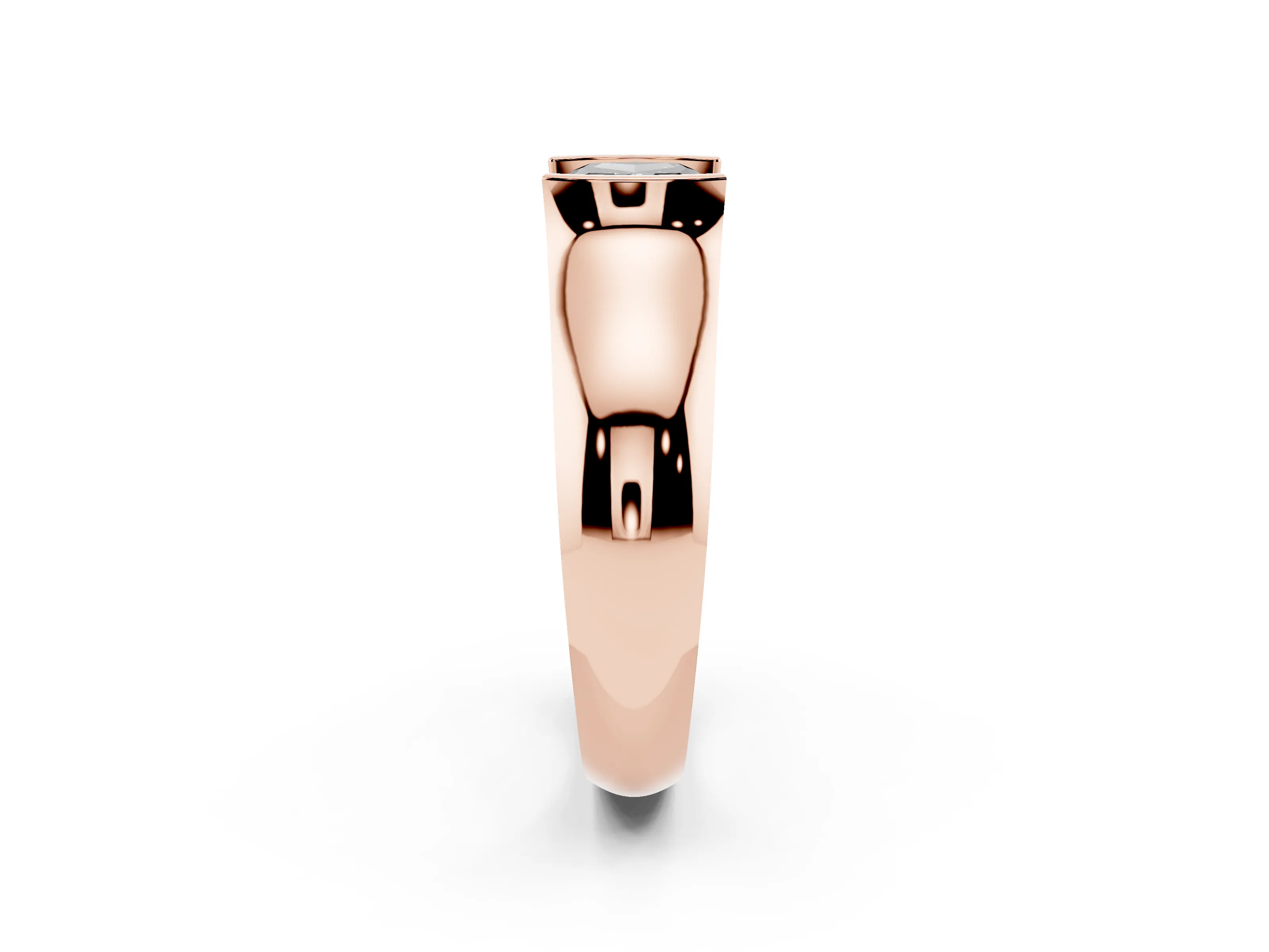 Fancy Black Cushion Cut Diamond Bezel Solitaire Ring Set in Rose gold with Wide Band