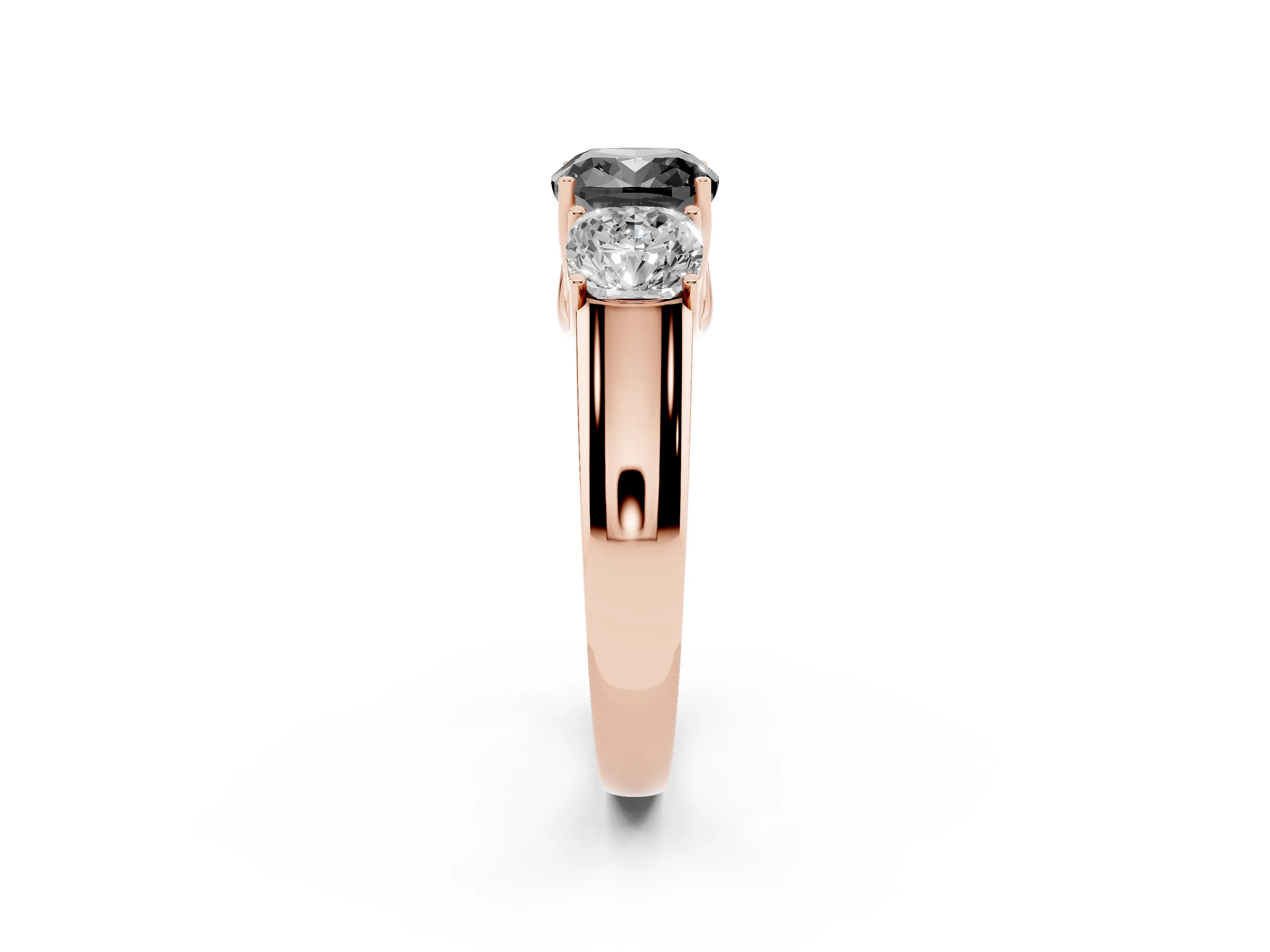 Cushion Cut Three Stone Engagement Ring Setting for a Black Center | Rose Gold