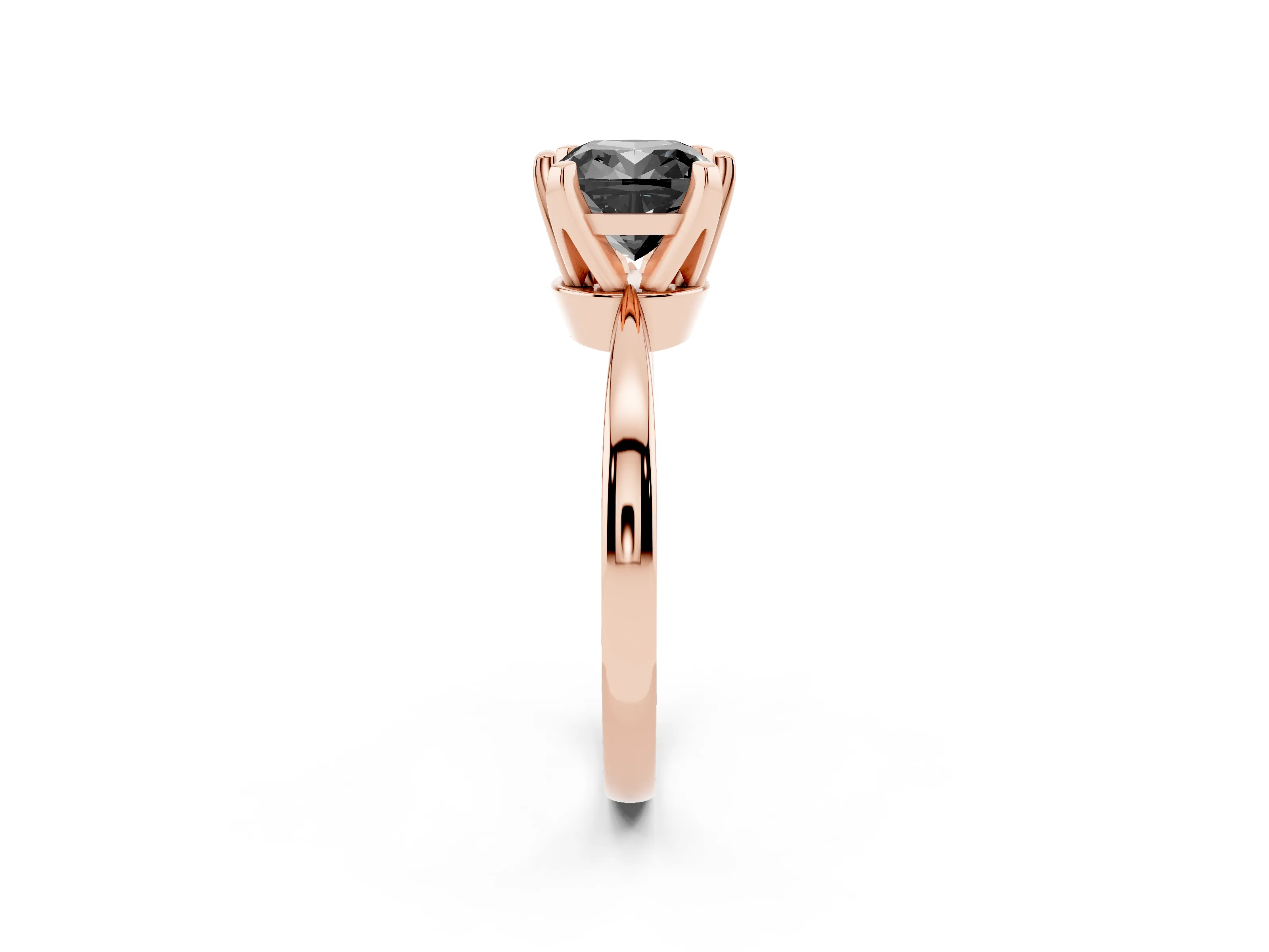 Fancy Black Cushion Cut Diamond Solitaire Engagement Ring Set in Rose gold with Slim Tapered Solitaire Band