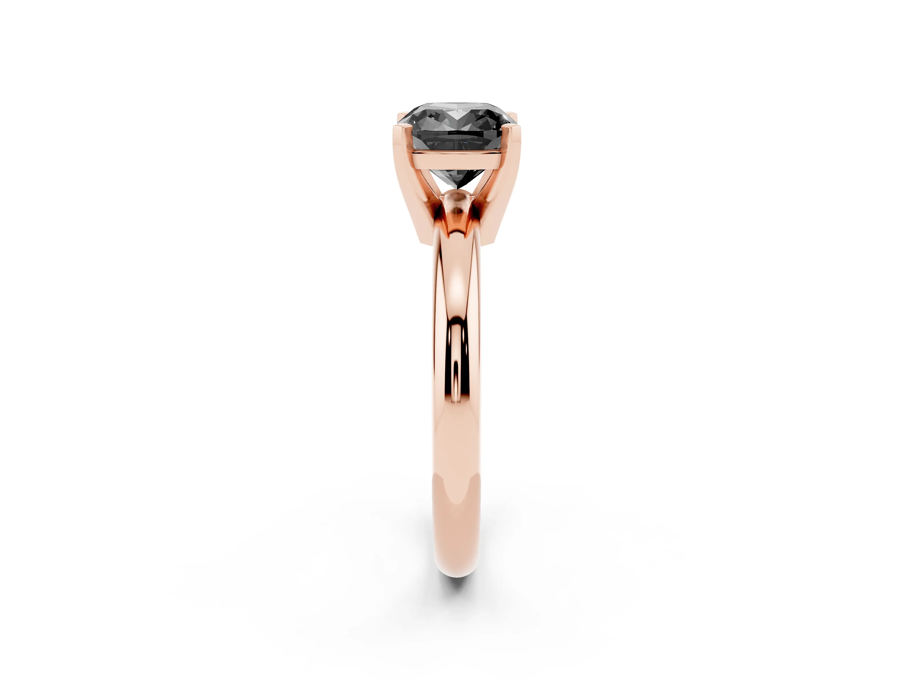 Fancy Black Cushion Cut Diamond Solitaire Engagement Ring Set in Rose gold with Round Band and Prong Setting