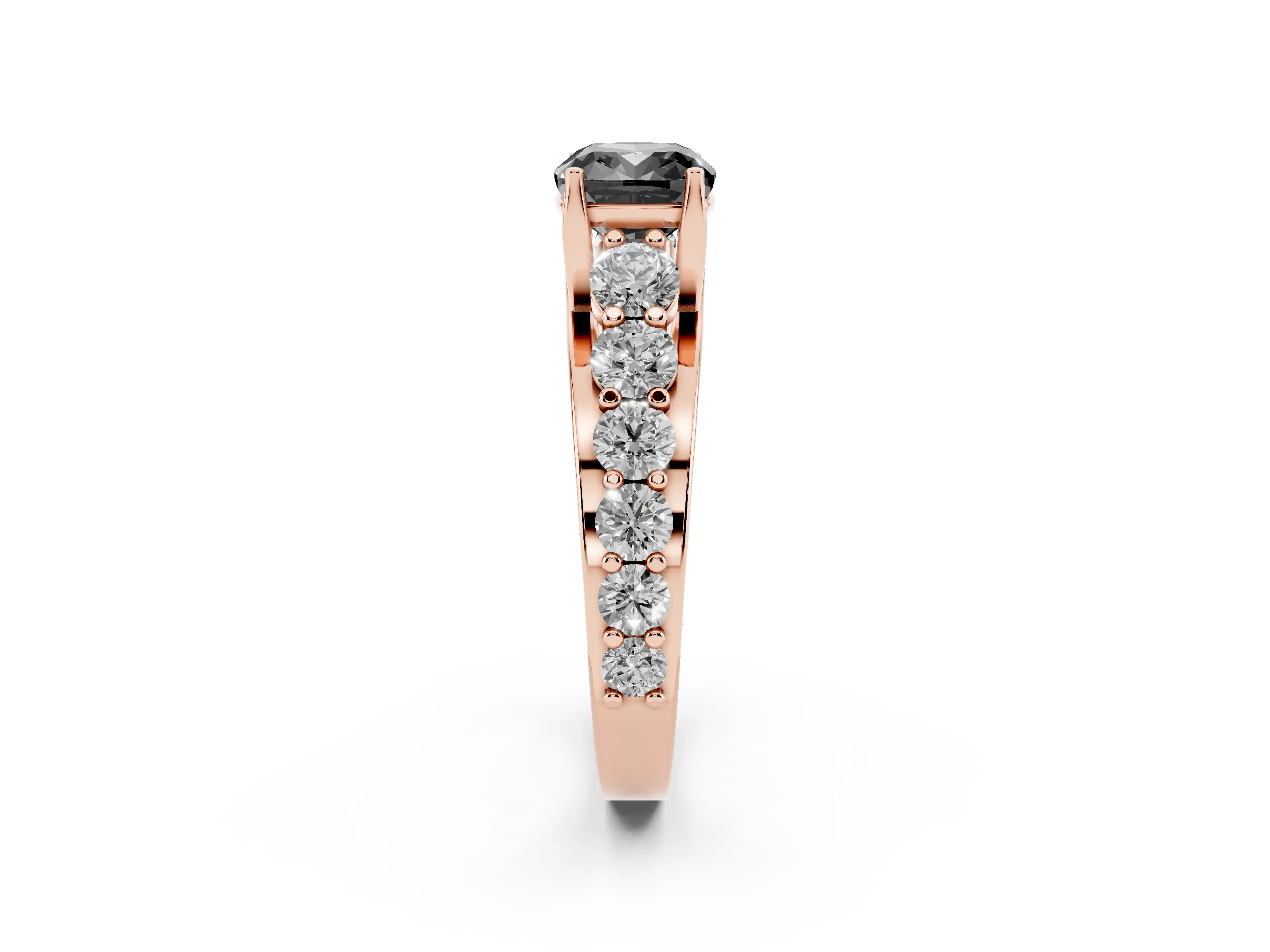 Fancy Black Cushion Cut Diamond Pavé Engagement Ring Set in Rose gold with Prong Setting