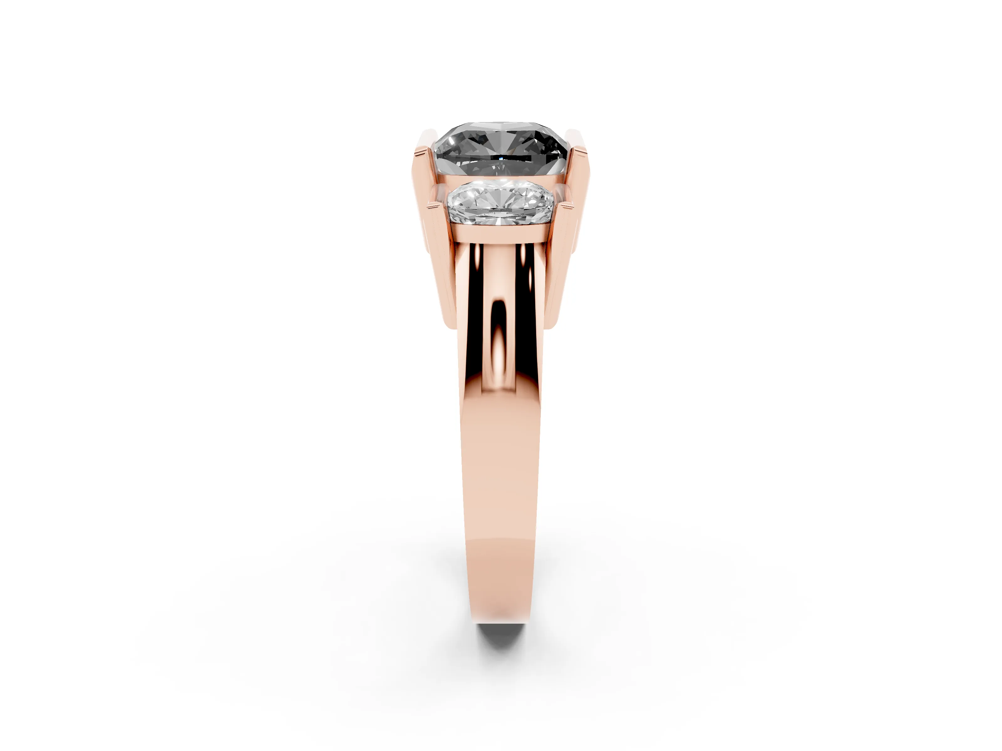 Fancy Black Cushion Cut Diamond Three-Stone Channel Set Ring Set in Rose gold with Smooth Polished Band