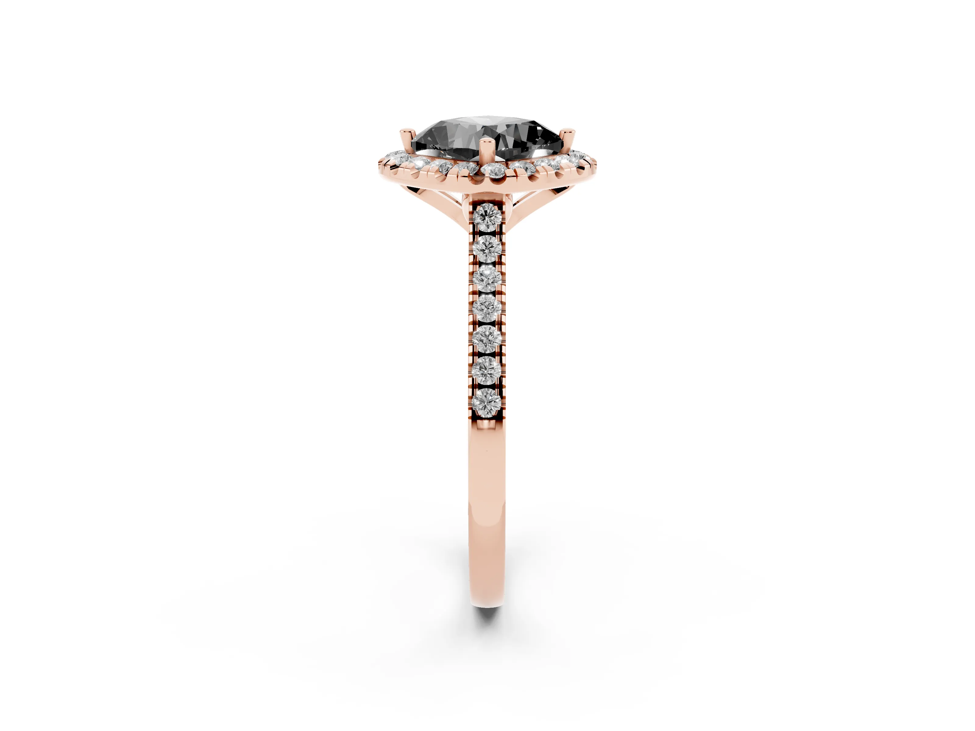 Fancy Black Cushion Cut Diamond Cushion Halo Ring Set in Rose gold with Pavé Band