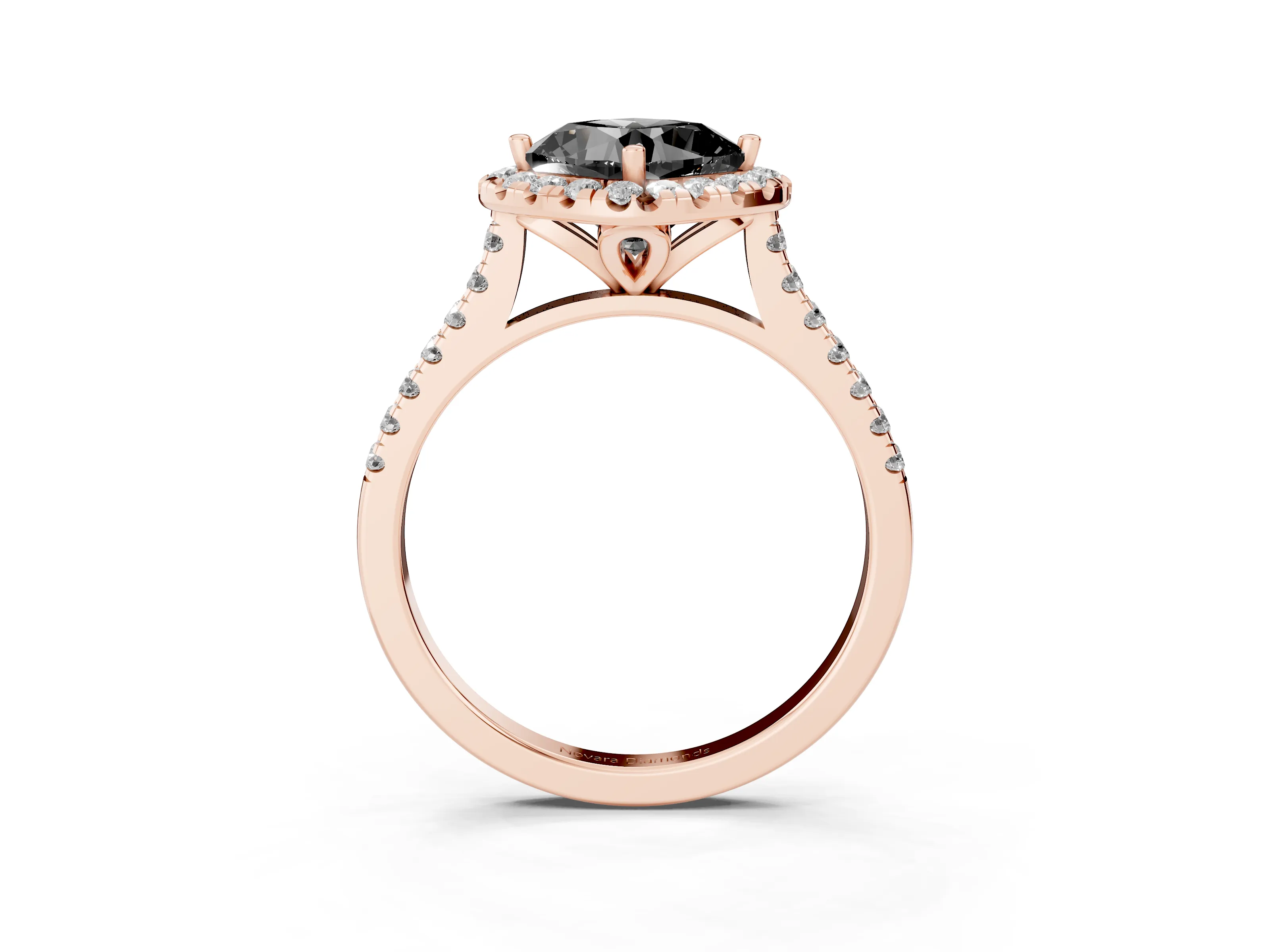 Fancy Black Cushion Cut Diamond Cushion Halo Ring Set in Rose gold with Pavé Band
