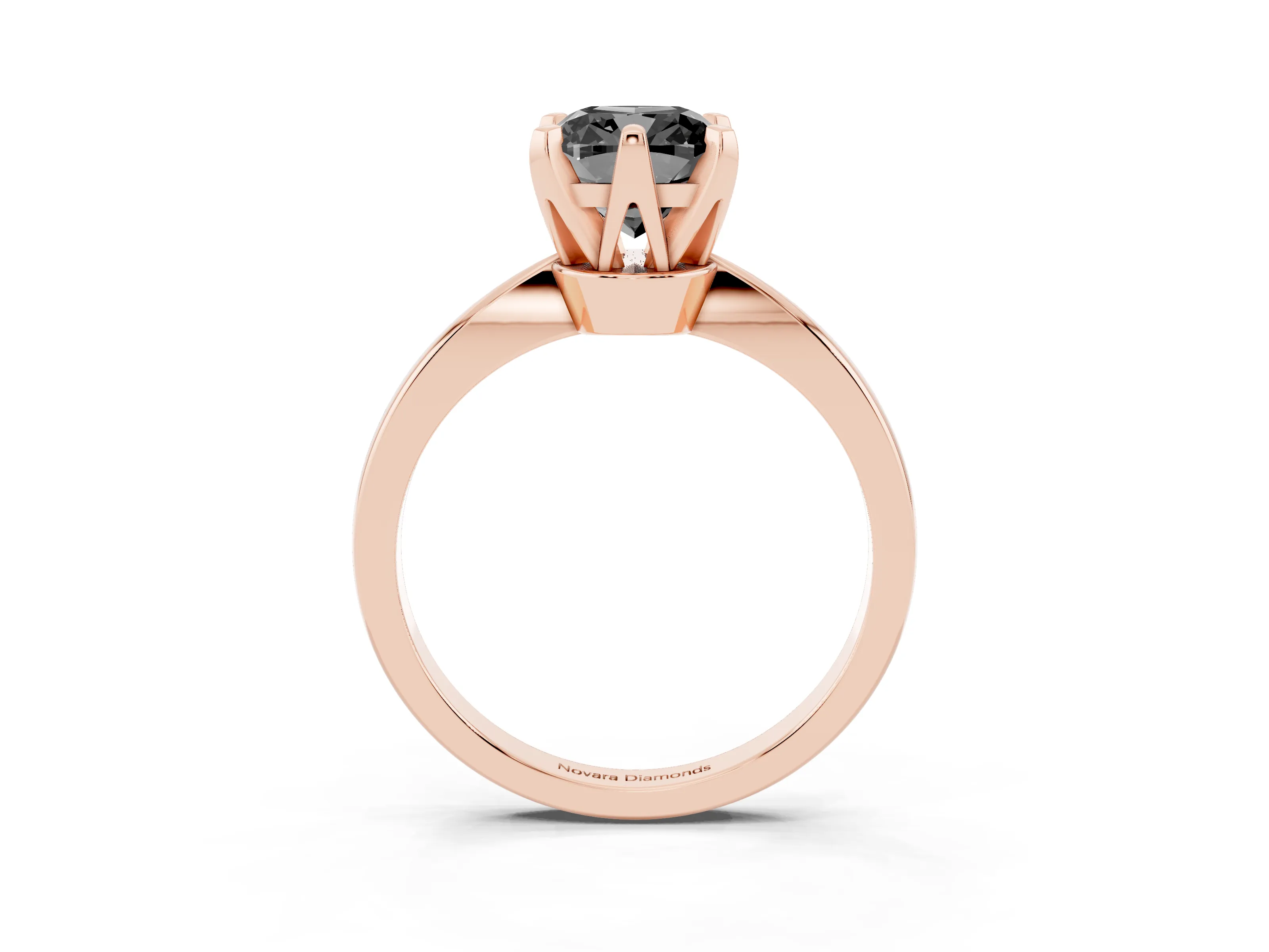 Fancy Black Cushion Cut Diamond Solitaire Engagement Ring Set in Rose gold with Slim Tapered Solitaire Band