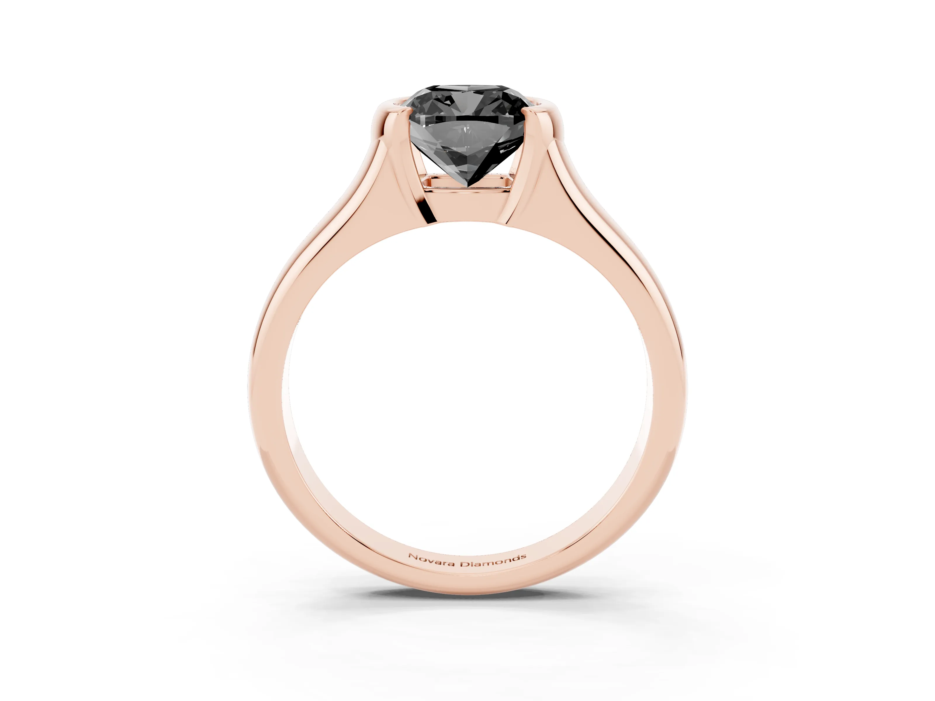 Fancy Black Cushion Cut Diamond Solitaire Tension Set Ring Set in Rose gold with Split Shank Band