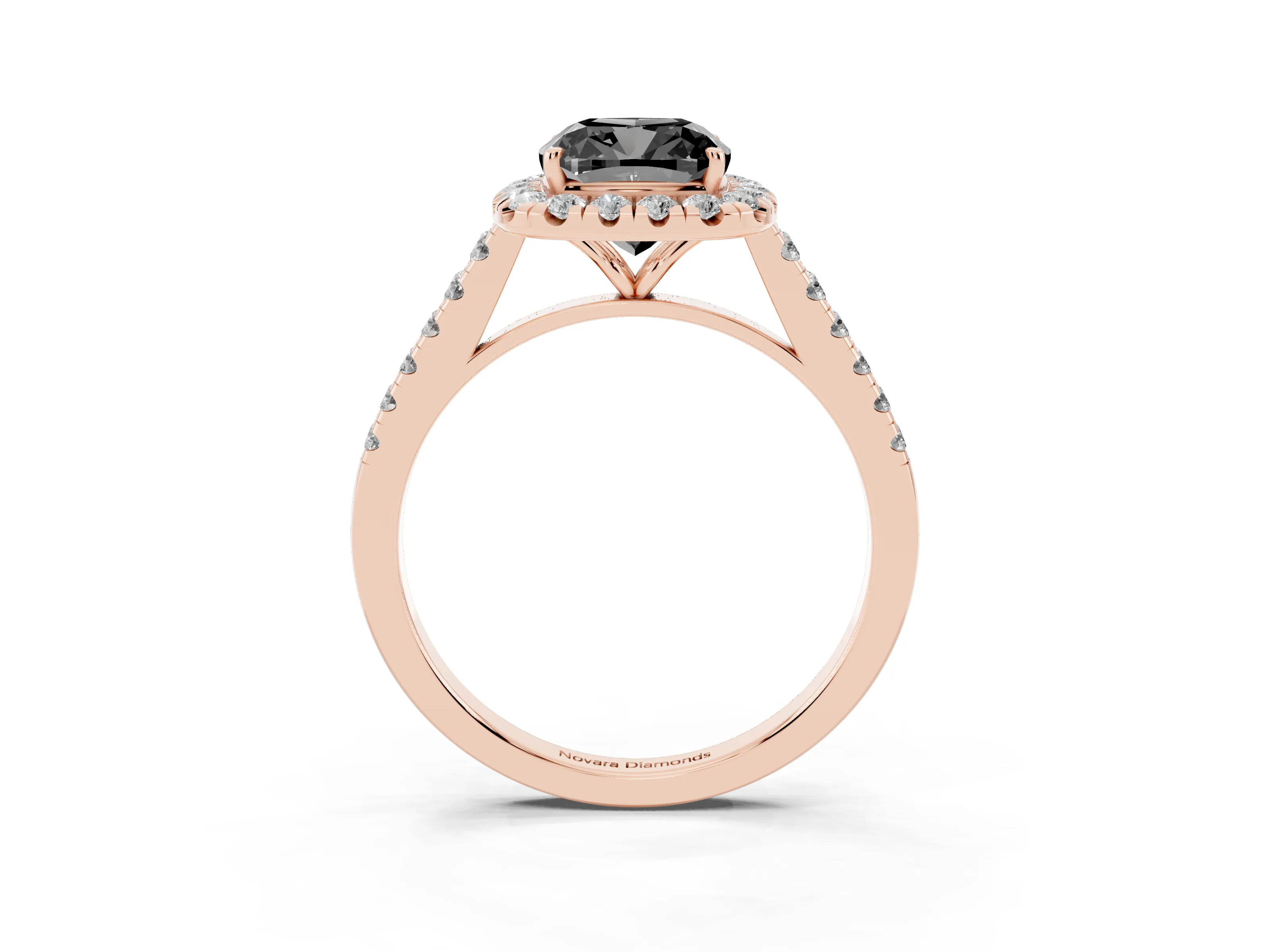 Fancy Black Cushion Cut Diamond Halo Pavé Engagement Ring Set in Rose gold with Prong Setting
