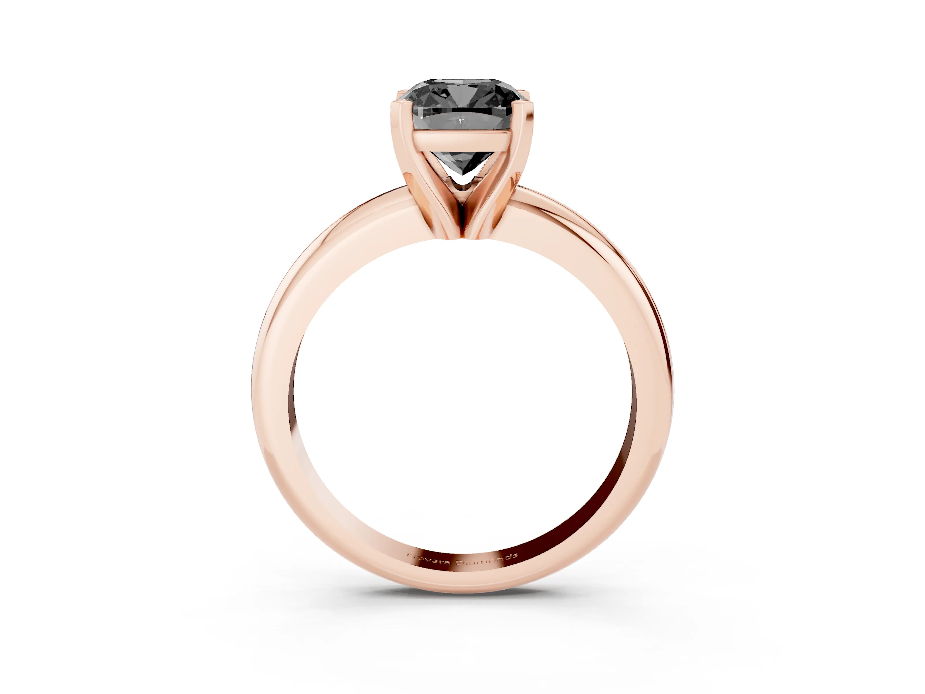 Fancy Black Cushion Cut Diamond Solitaire Engagement Ring Set in Rose gold with Round Band and Prong Setting