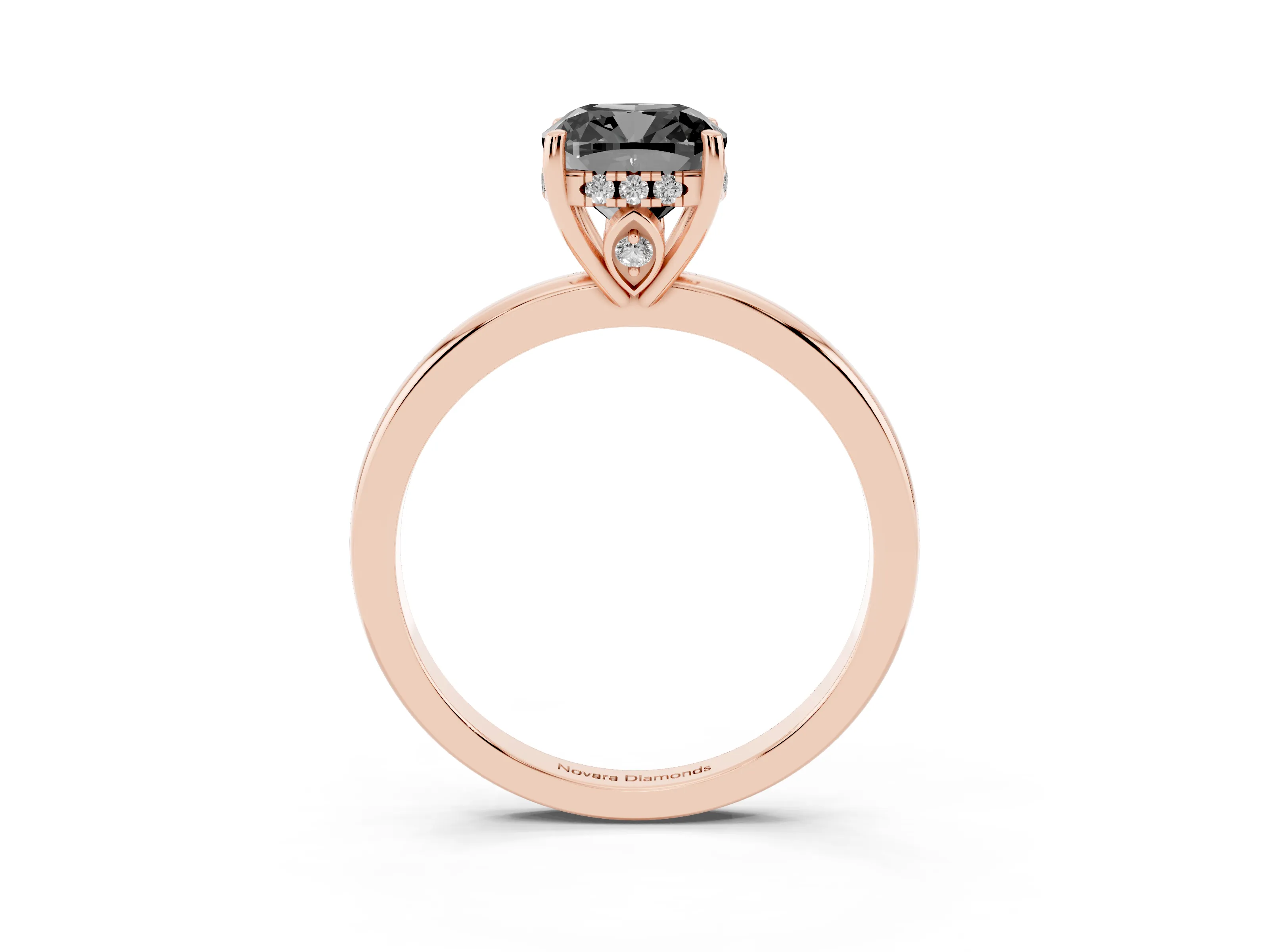 Fancy Black Cushion Cut Diamond Solitaire Ring Set in Rose gold with Plain Band and Prong Setting