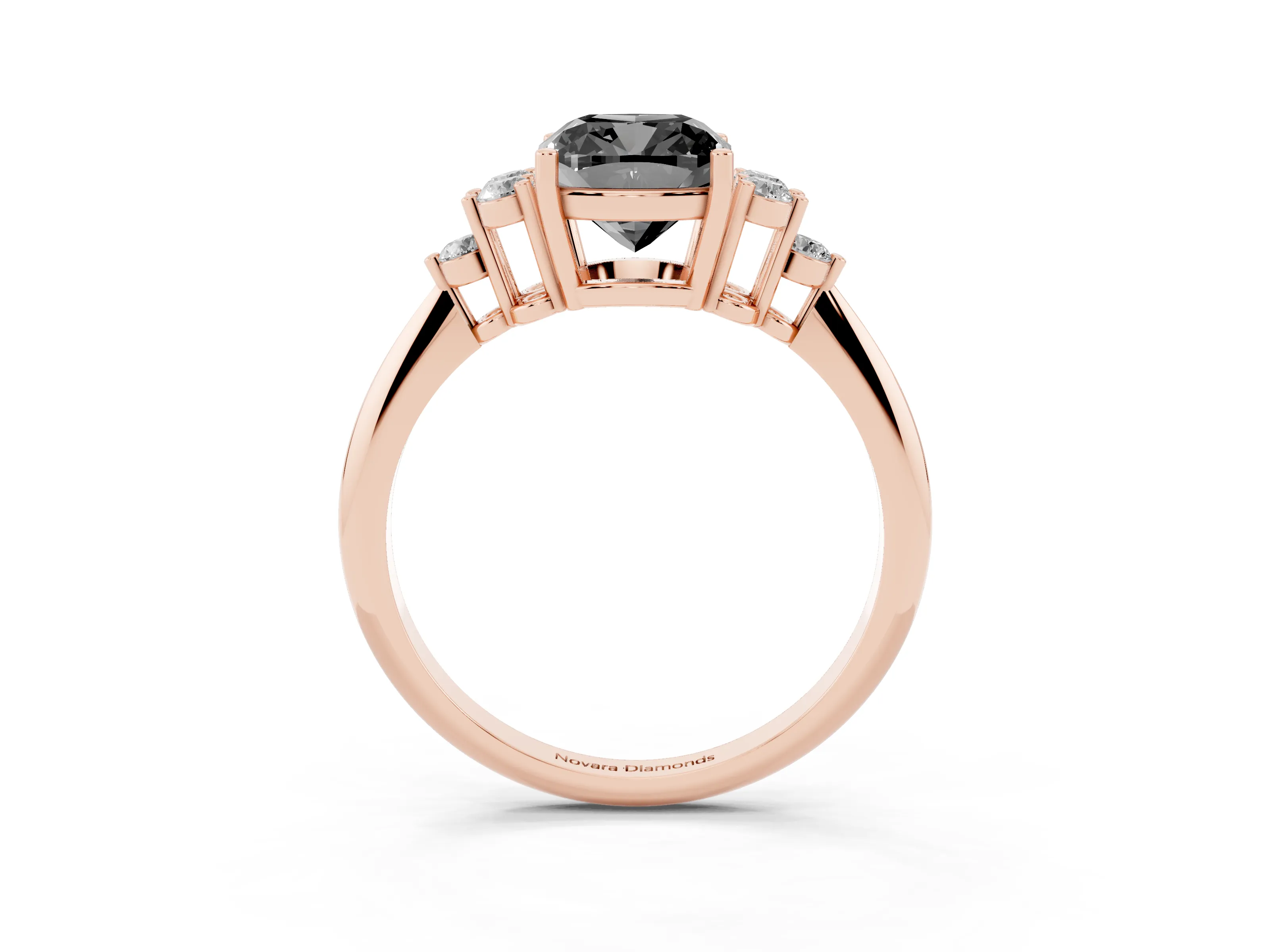 Fancy Black Cushion Cut Diamond Cluster Ring Set in Rose gold with Plain Band and Prong Setting