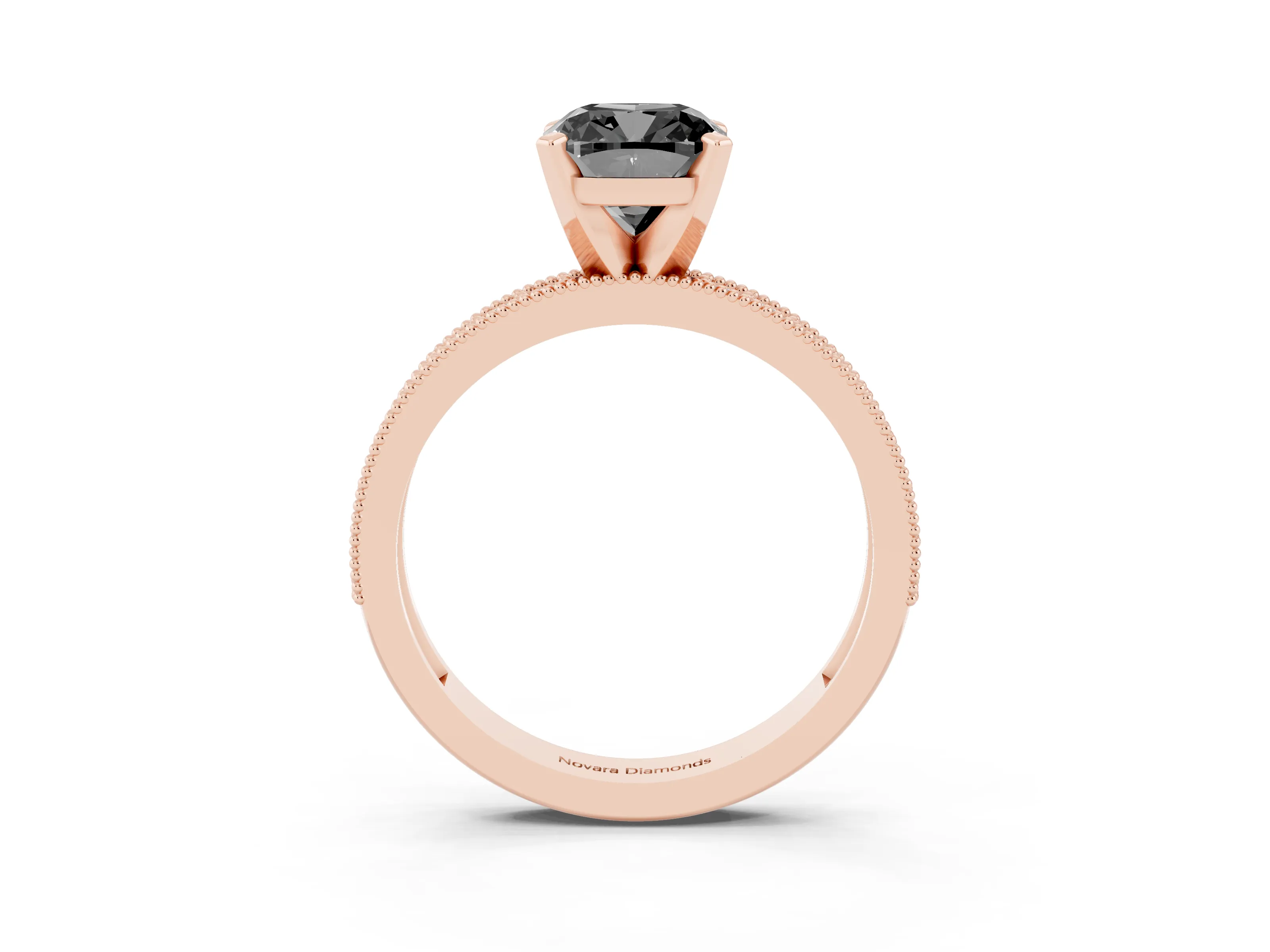 Fancy Black Cushion Cut Diamond Milgrain Pavé Engagement Ring Set in Rose gold with Prong Setting