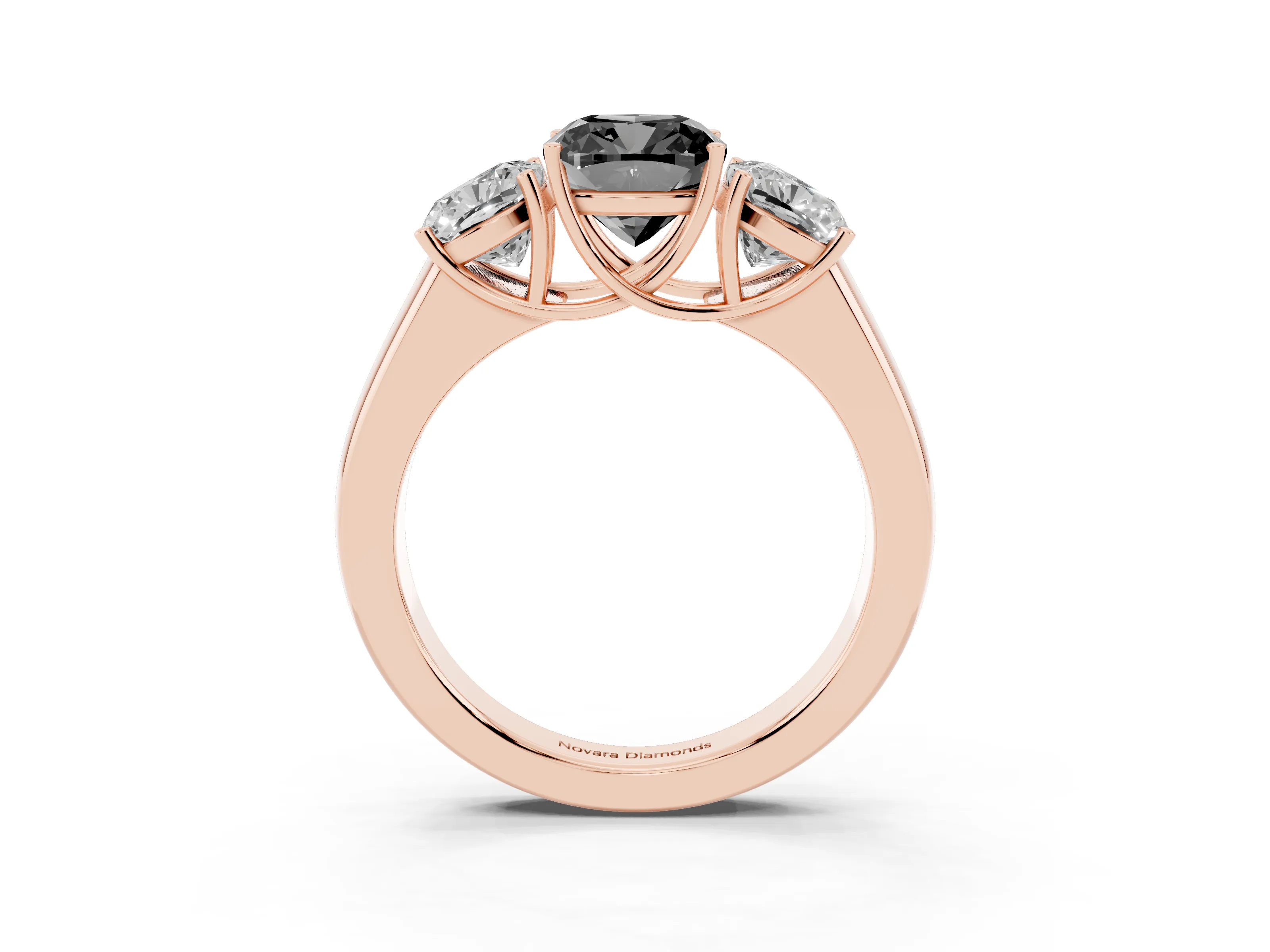 Cushion Cut Three Stone Engagement Ring Setting for a Black Center | Rose Gold