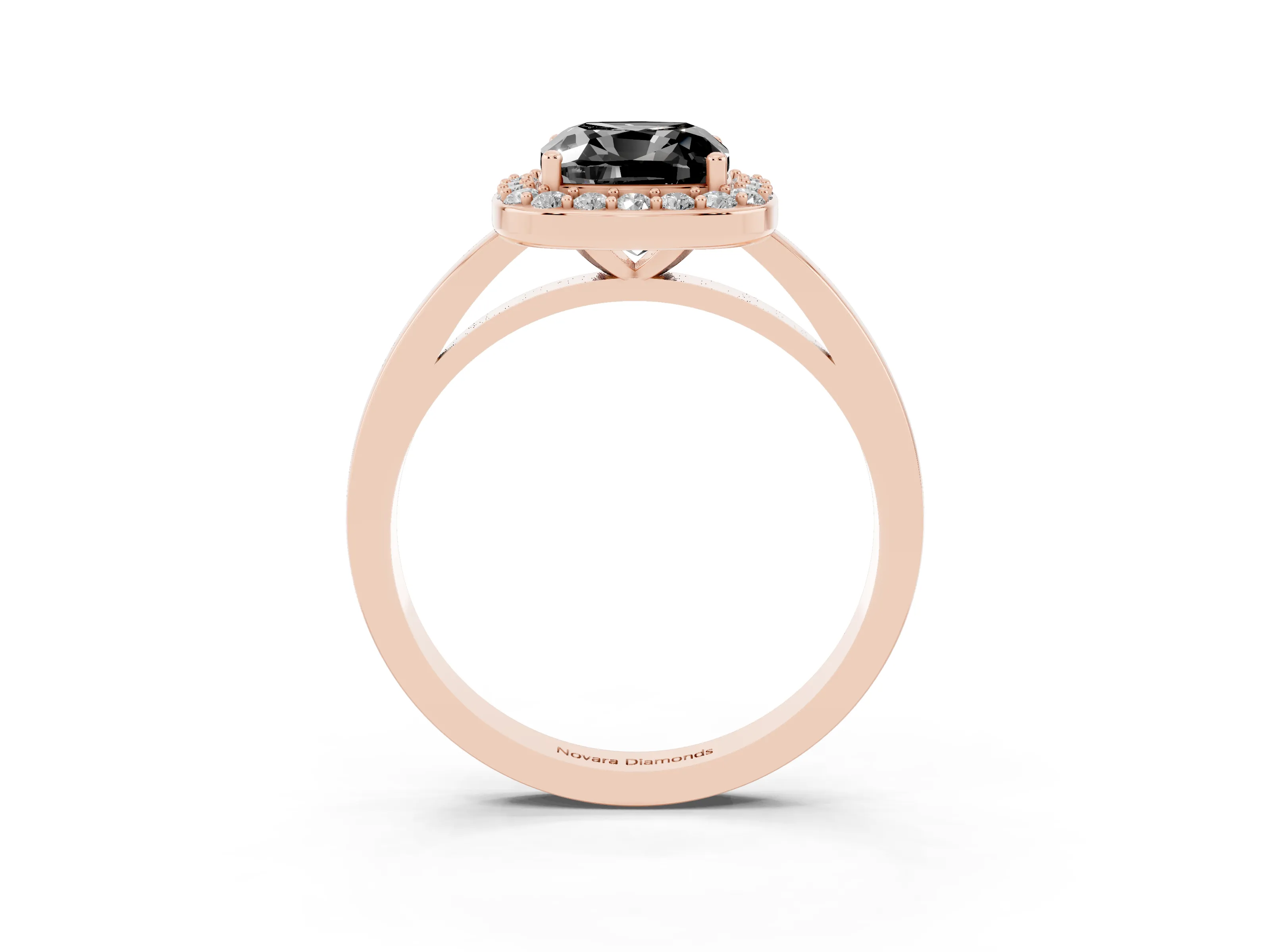 Fancy Black Cushion Cut Diamond Halo Ring Set in Rose gold with Solitaire Band and Prong Setting