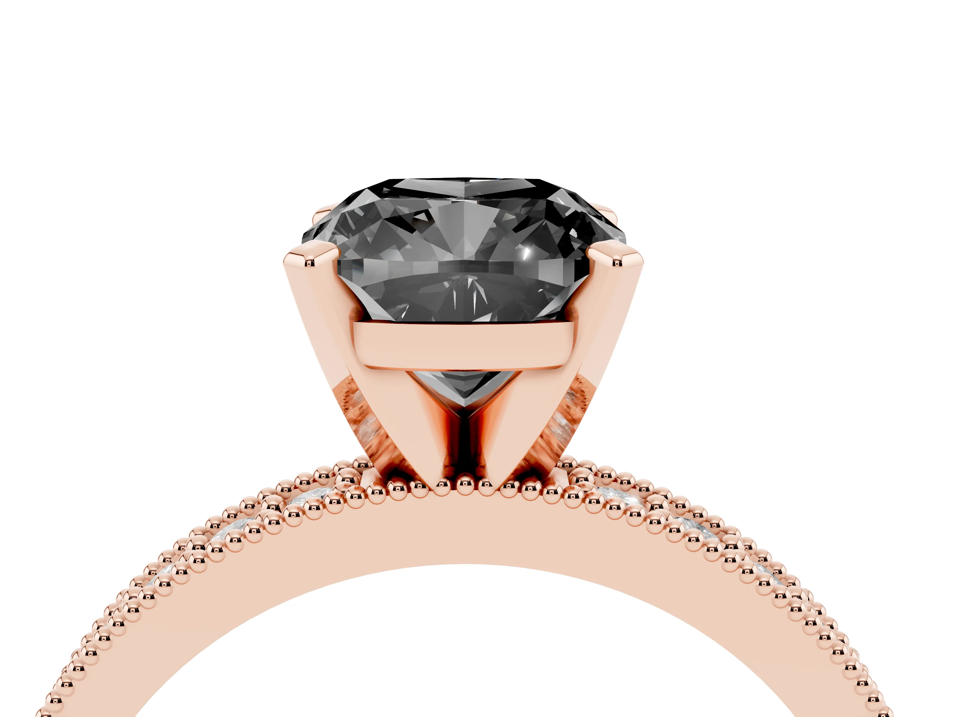 Fancy Black Cushion Cut Diamond Milgrain Pavé Engagement Ring Set in Rose gold with Prong Setting