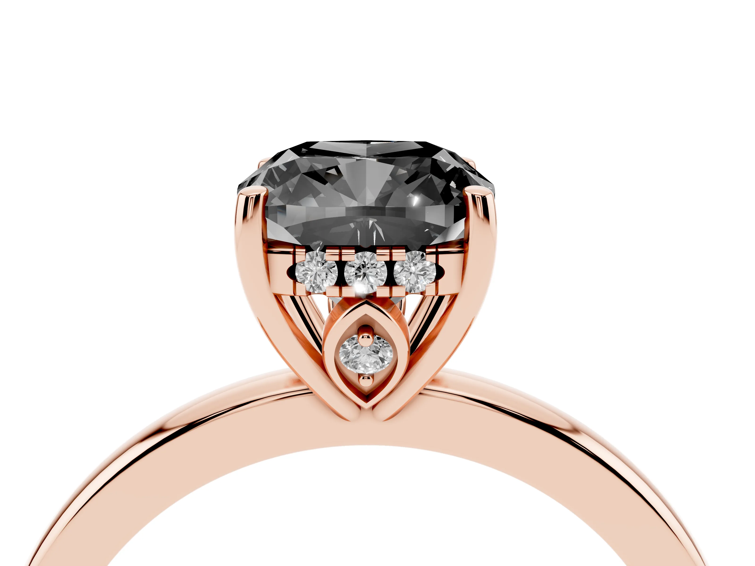 Fancy Black Cushion Cut Diamond Solitaire Ring Set in Rose gold with Plain Band and Prong Setting