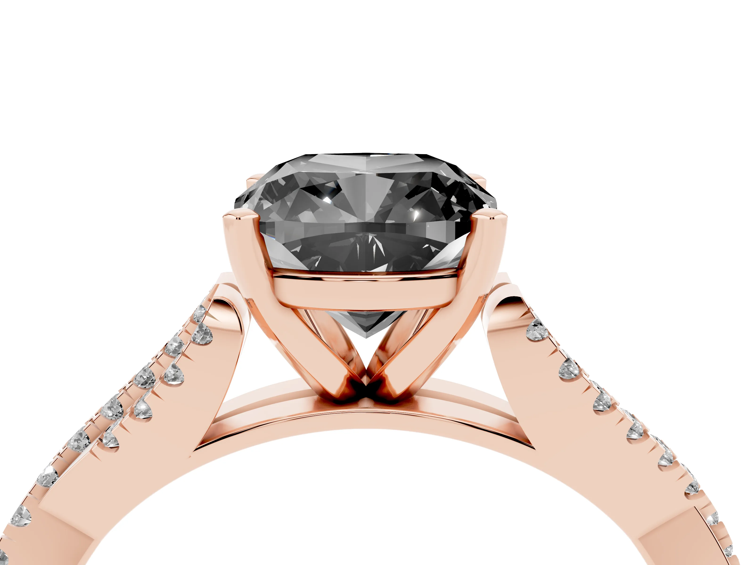 Fancy Black Cushion Cut Diamond Solitaire Engagement Ring Set in Rose gold with Twisted Pavé Band and Prong Setting