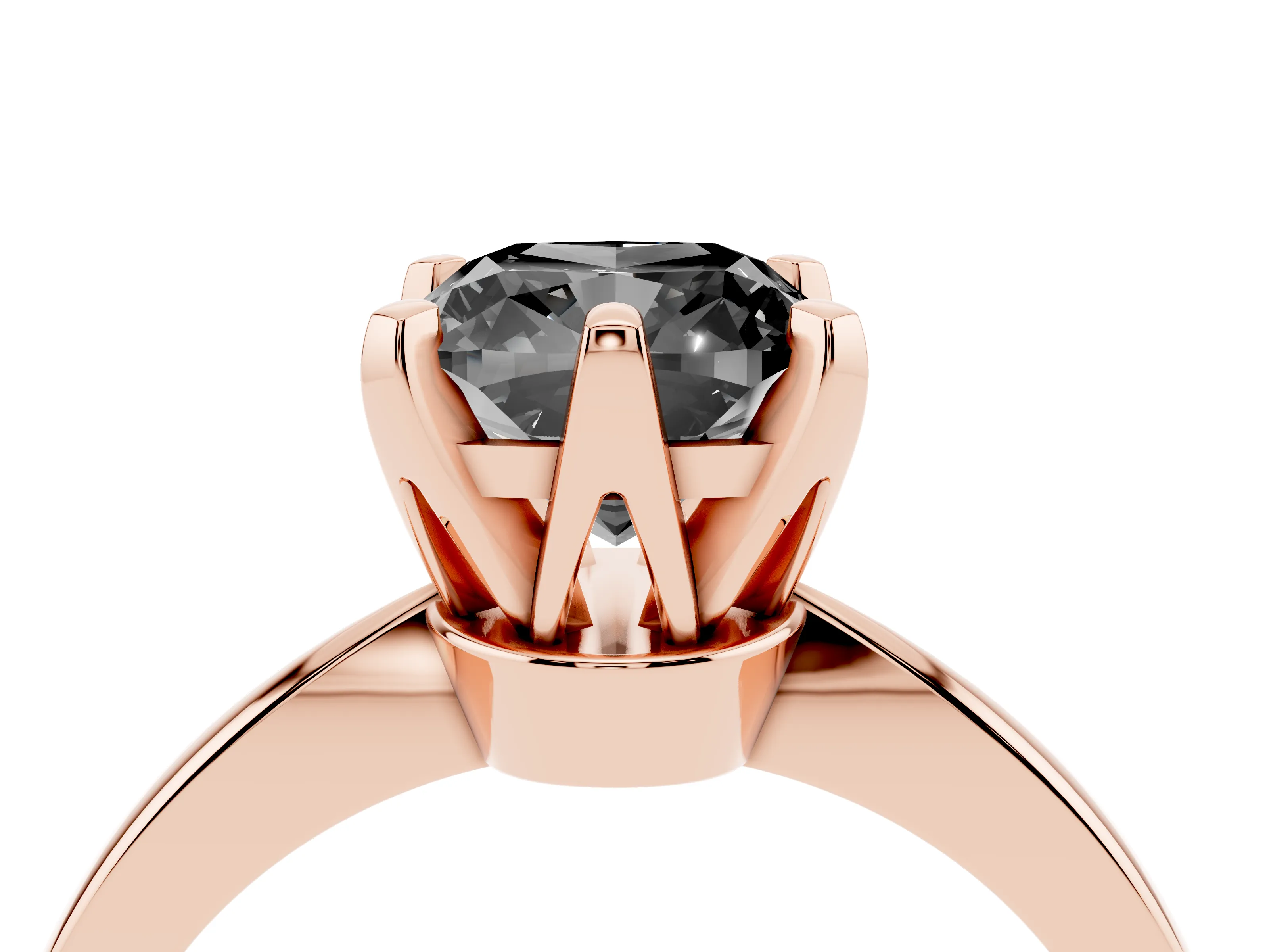 Fancy Black Cushion Cut Diamond Solitaire Engagement Ring Set in Rose gold with Slim Tapered Solitaire Band