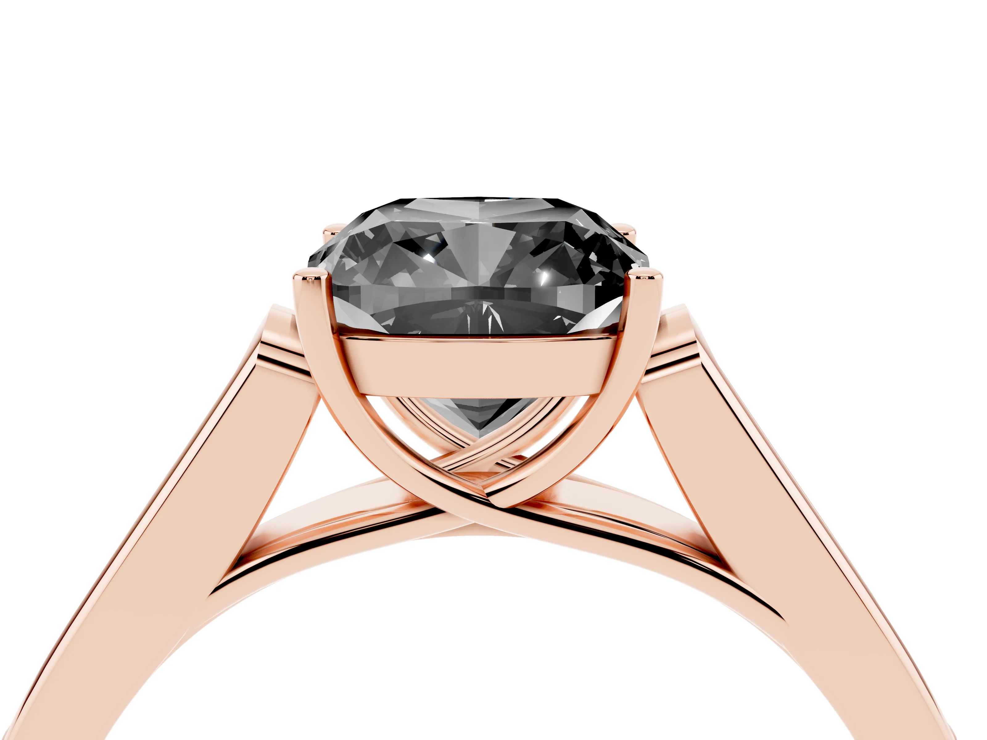 Fancy Black Cushion Cut Diamond Solitaire Cathedral Engagement Ring Set in Rose gold with Channel-Set Band and Prong Setting