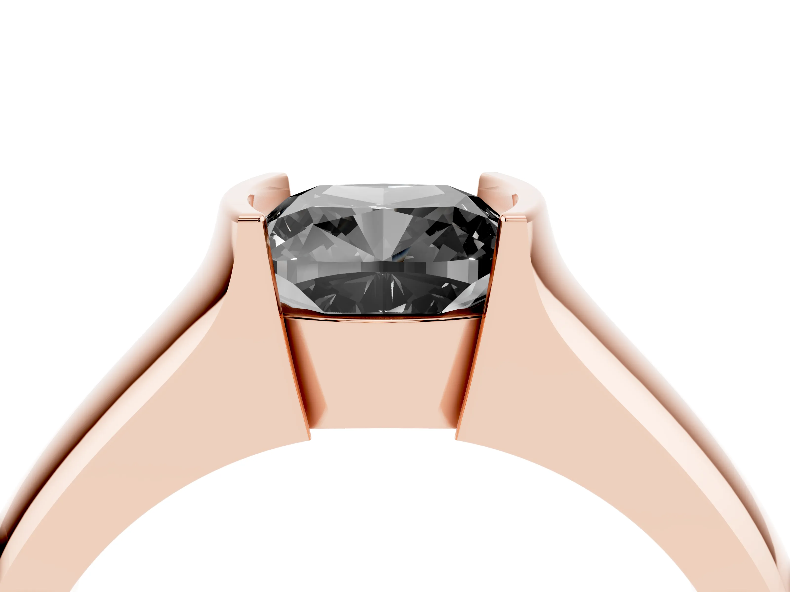 Fancy Black Cushion Cut Diamond Bezel Solitaire Ring Set in Rose gold with Wide Band