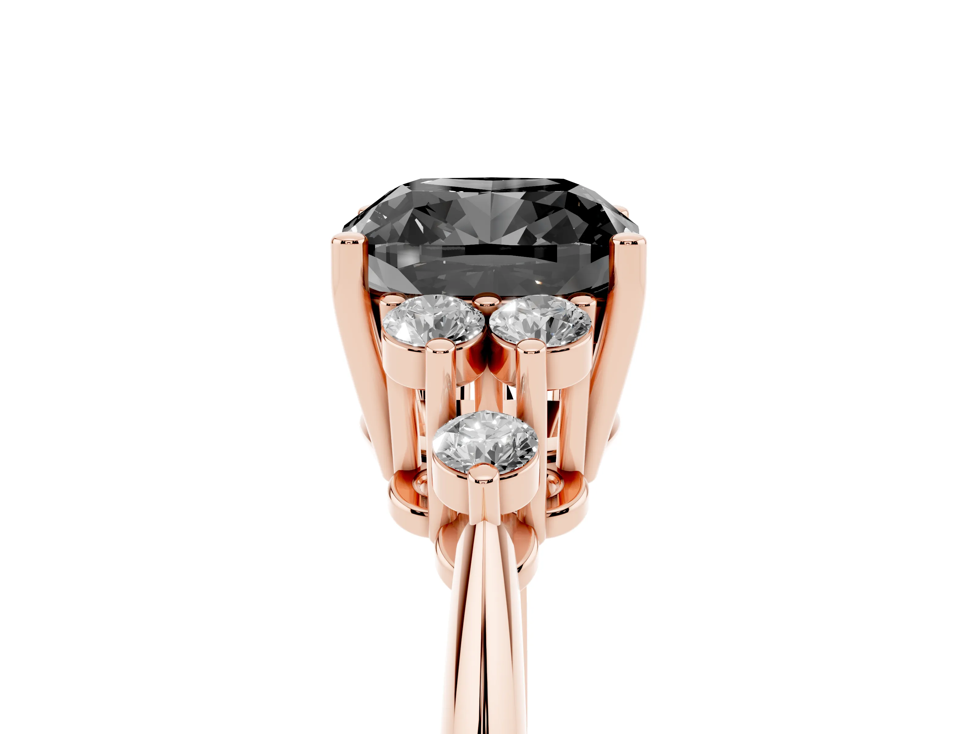 Fancy Black Cushion Cut Diamond Cluster Ring Set in Rose gold with Plain Band and Prong Setting