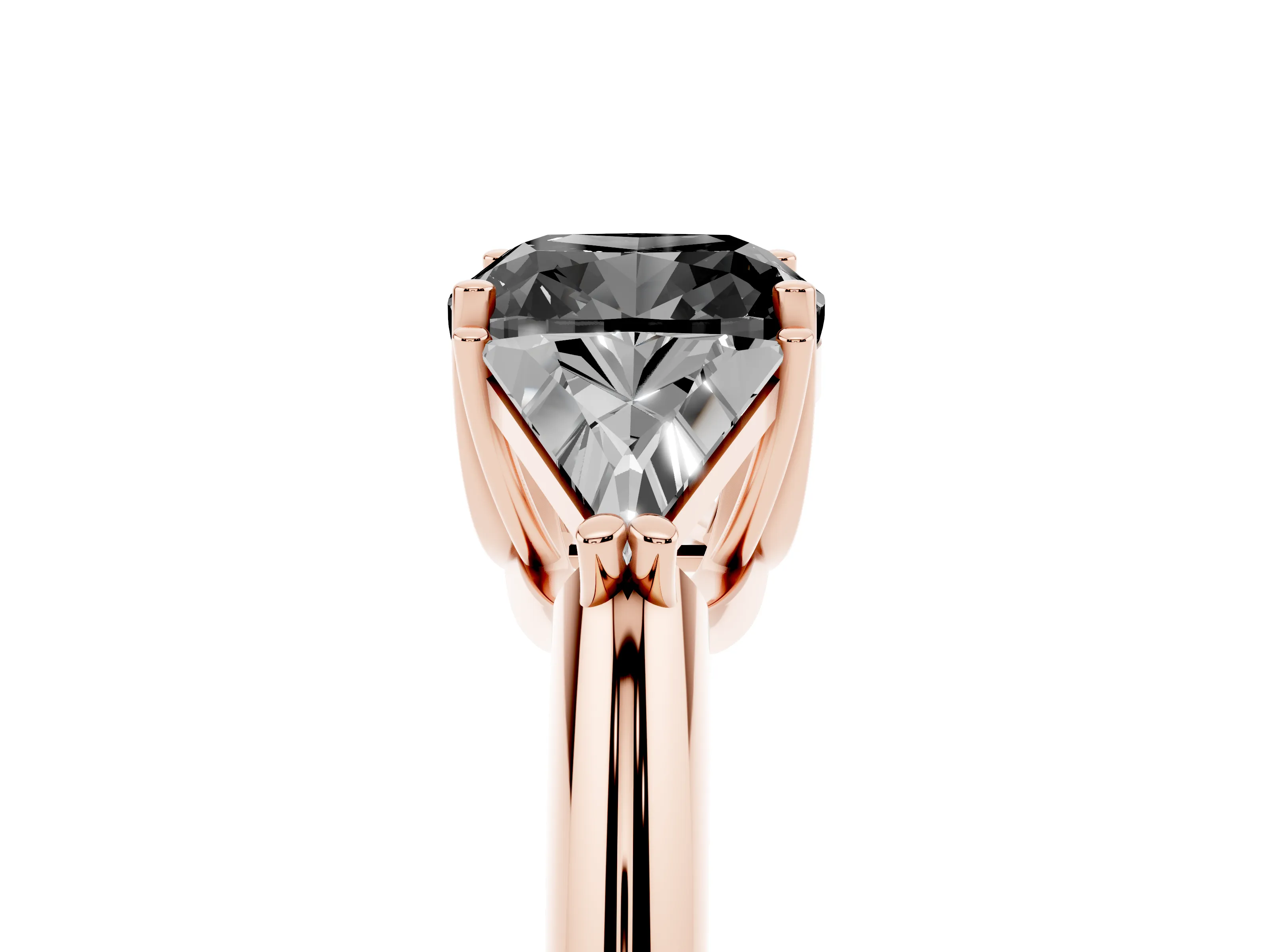 Fancy Black Cushion Cut Diamond Three-Stone Engagement Ring Set in Rose gold with Trillion Side Stones