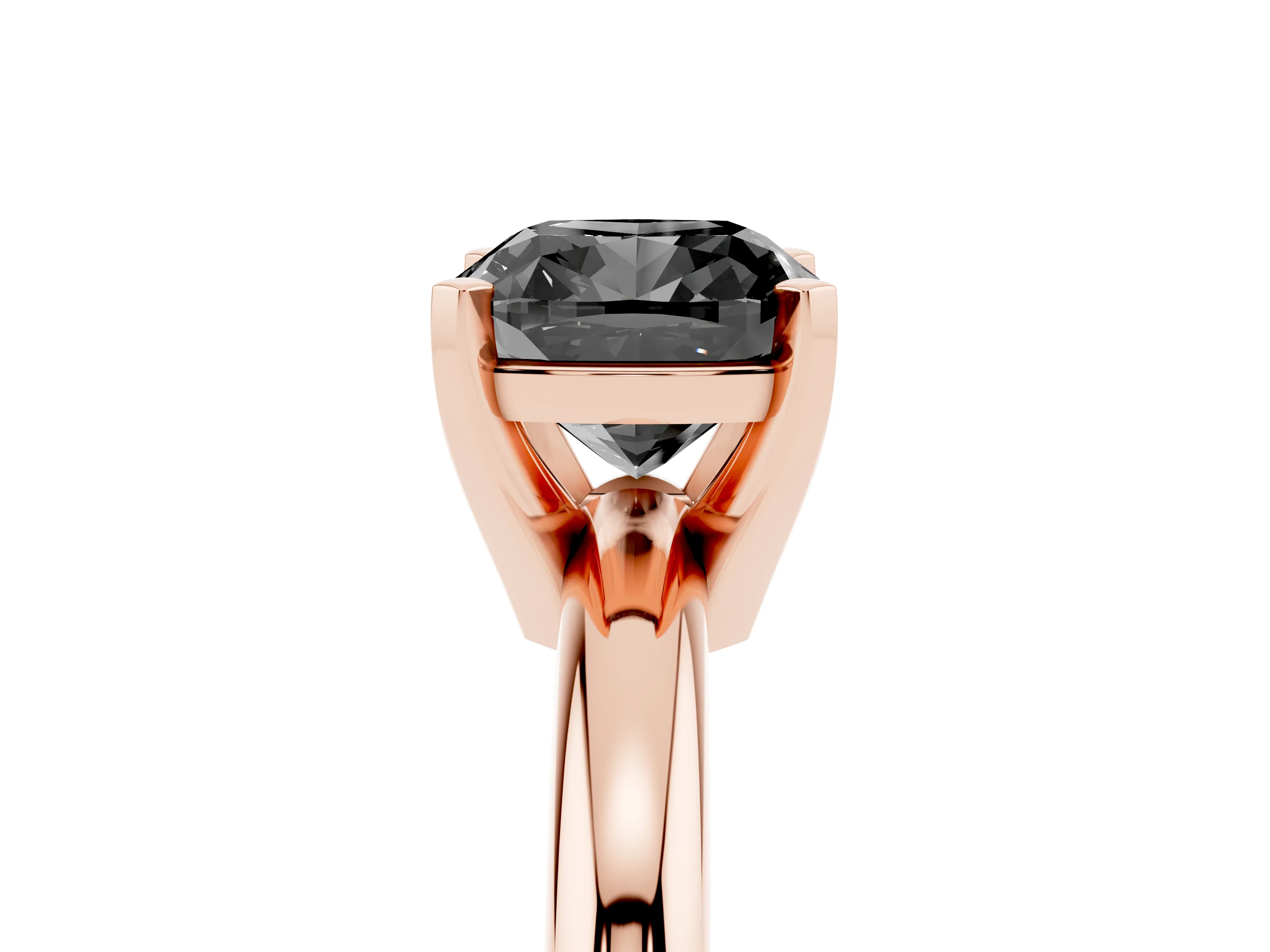 Fancy Black Cushion Cut Diamond Solitaire Engagement Ring Set in Rose gold with Round Band and Prong Setting