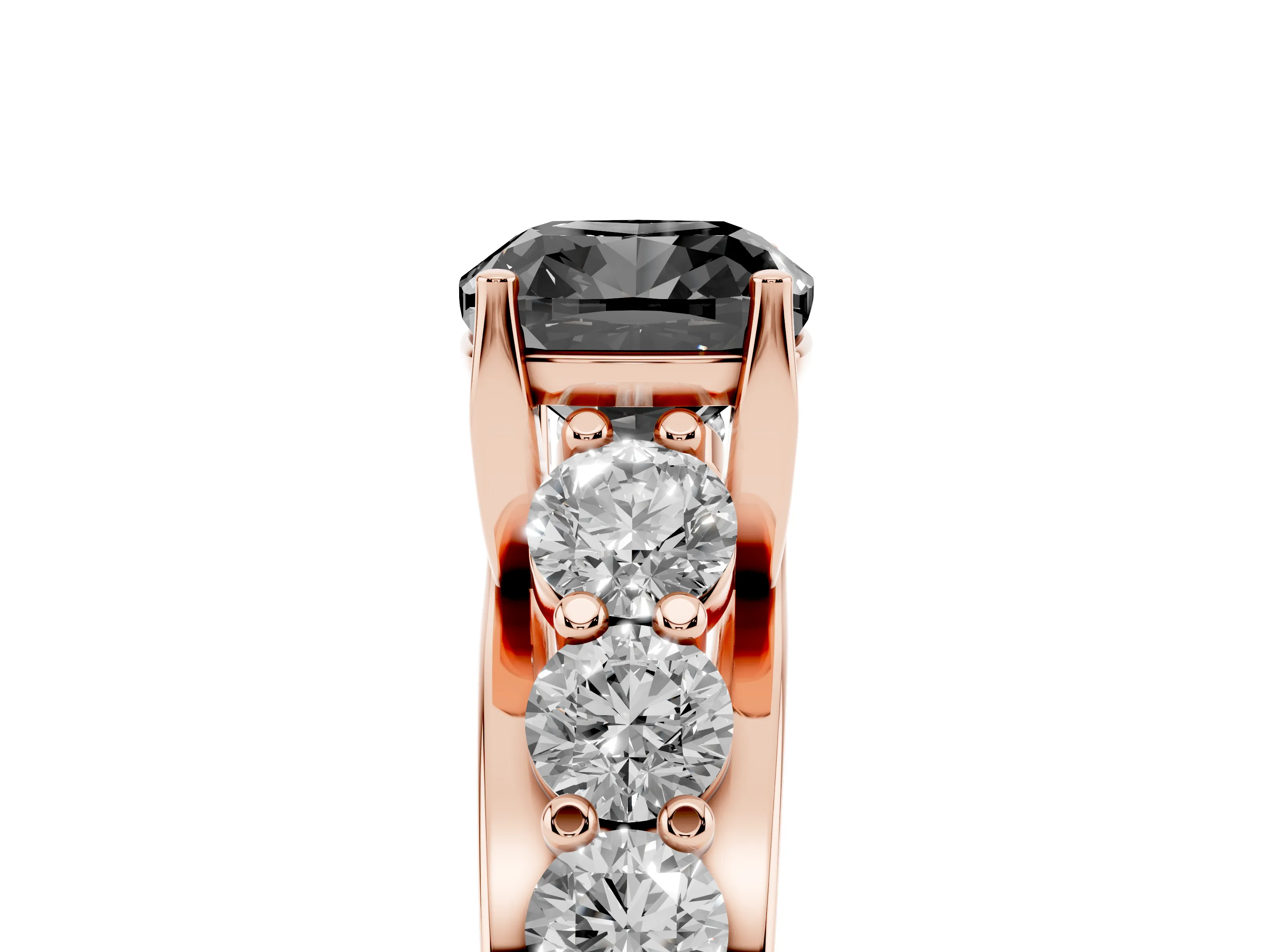 Fancy Black Cushion Cut Diamond Pavé Engagement Ring Set in Rose gold with Prong Setting