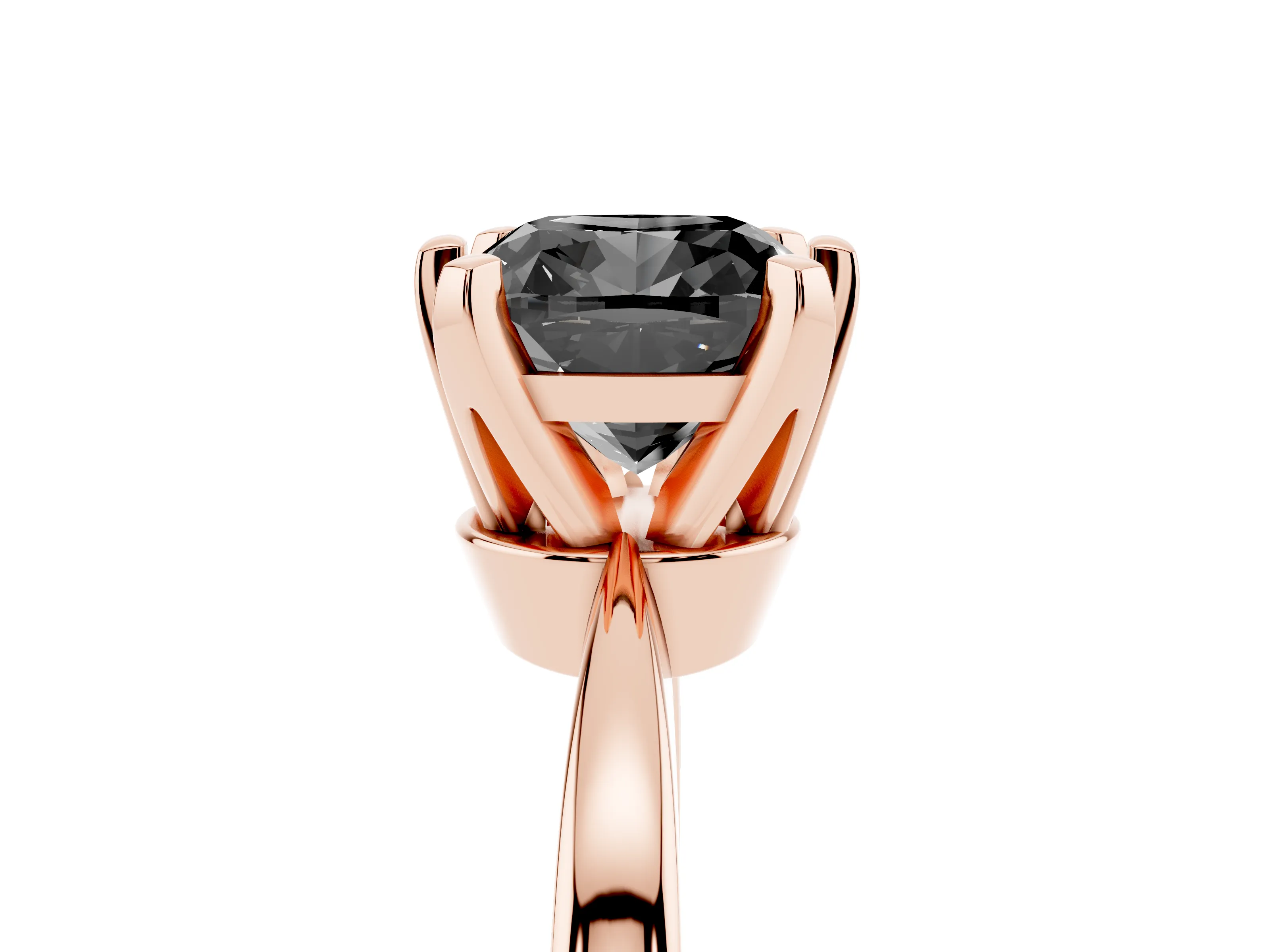 Fancy Black Cushion Cut Diamond Solitaire Engagement Ring Set in Rose gold with Slim Tapered Solitaire Band