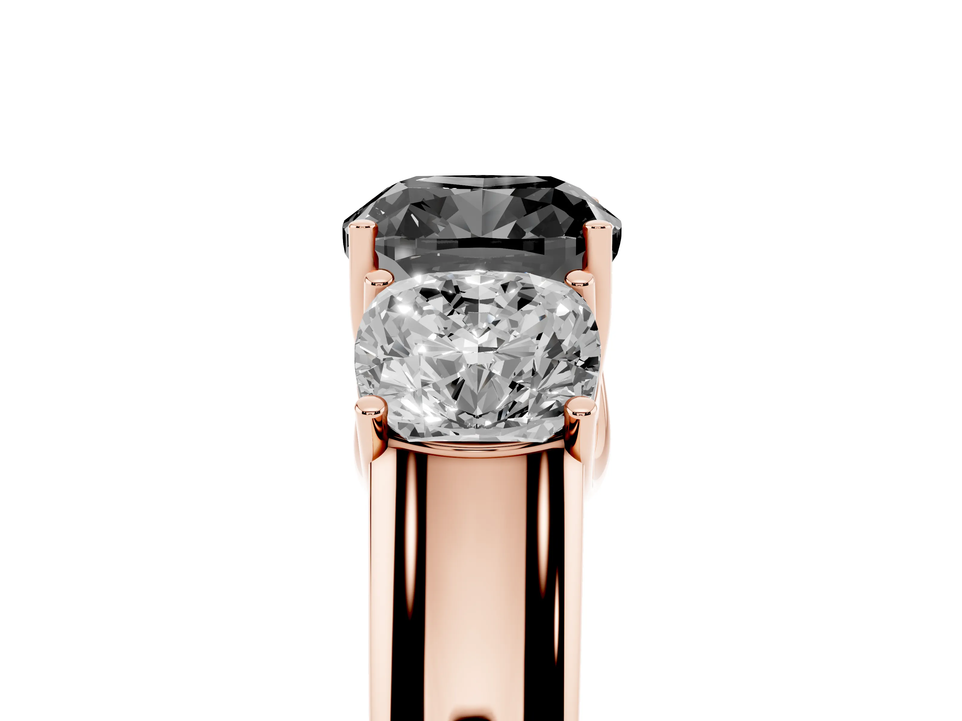 Cushion Cut Three Stone Engagement Ring Setting for a Black Center | Rose Gold