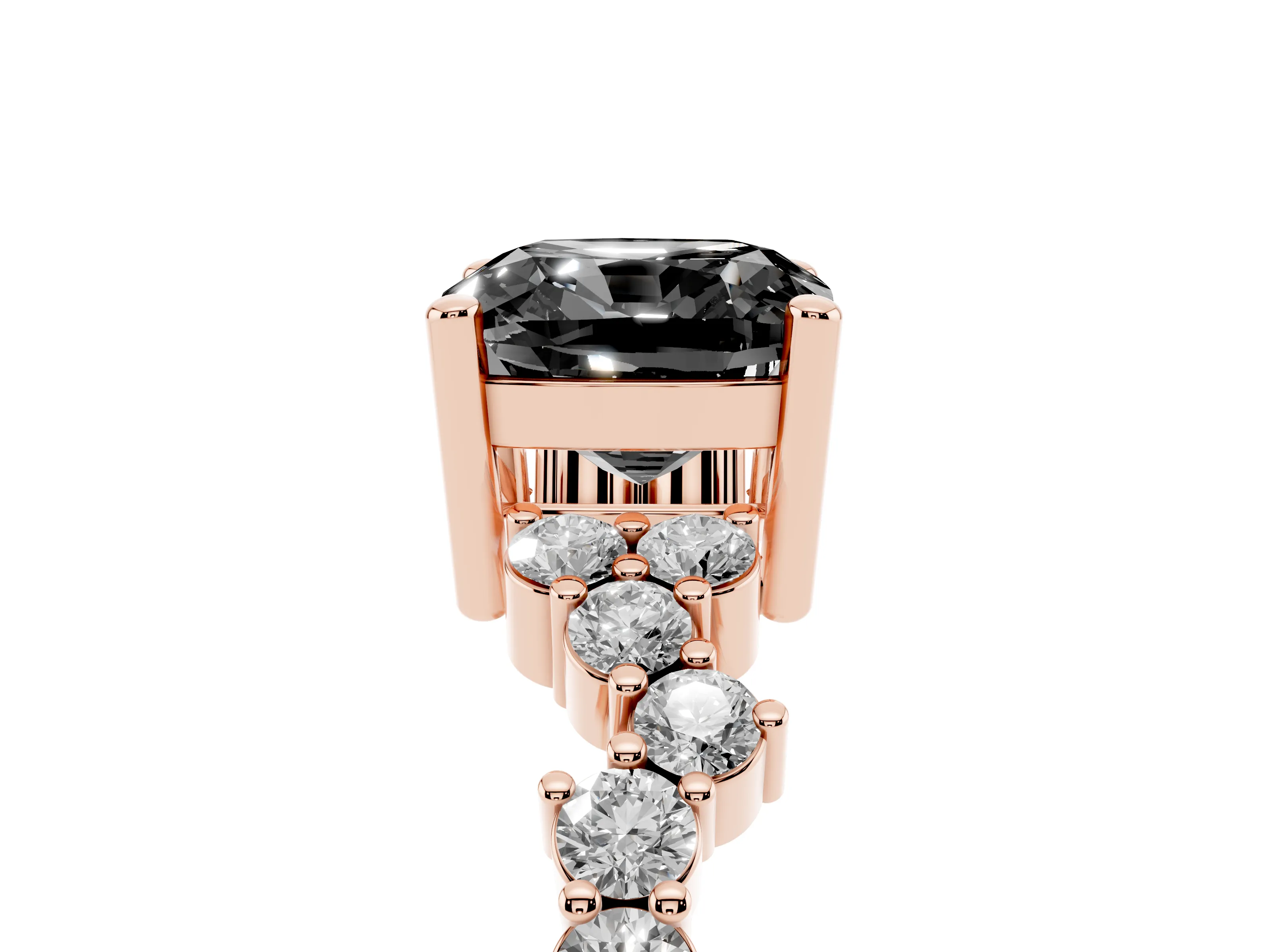 Fancy Black Cushion Cut Diamond Ring Set in Rose gold with Scattered Round Accents