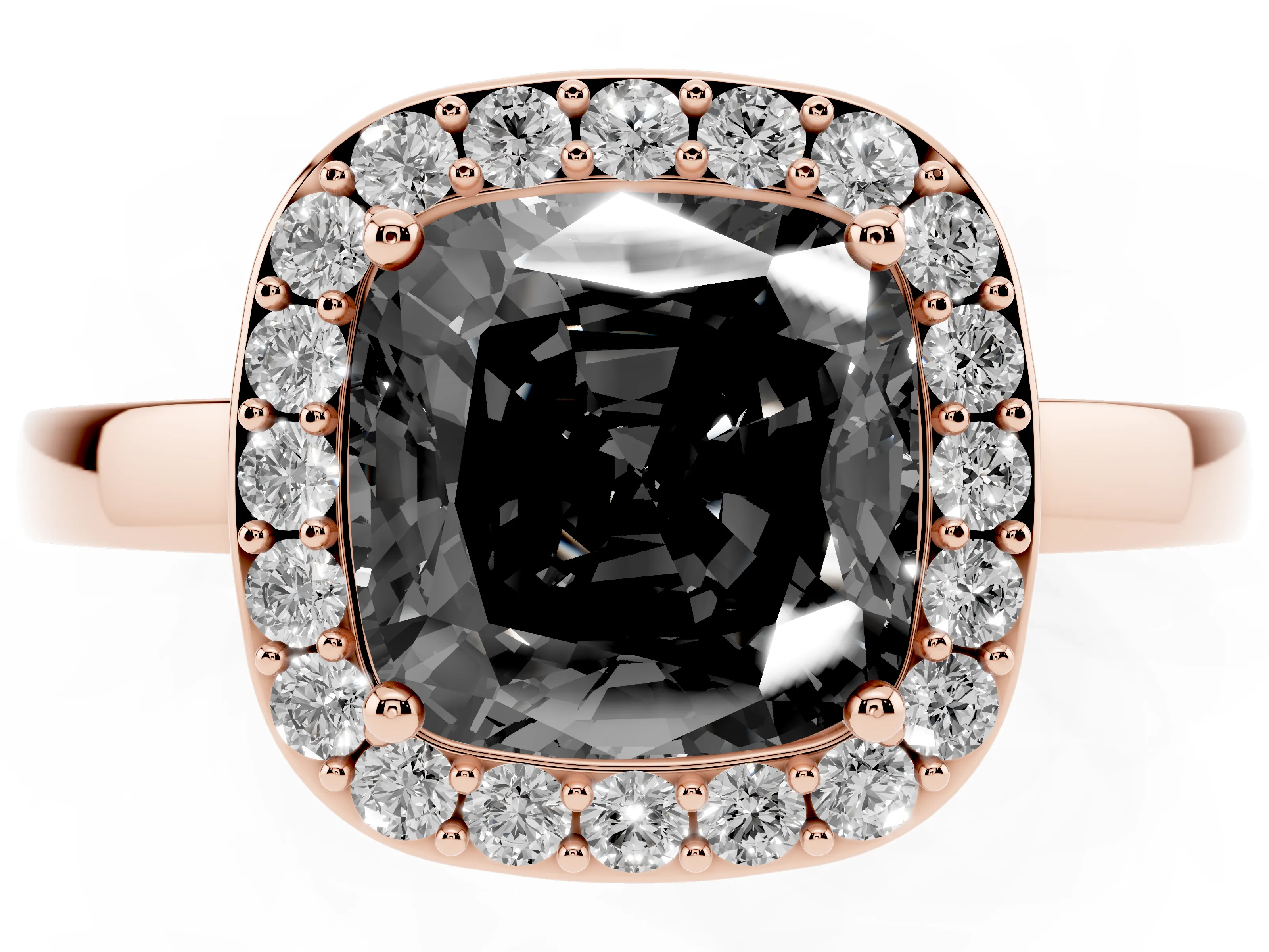 Fancy Black Cushion Cut Diamond Halo Ring Set in Rose gold with Solitaire Band and Prong Setting