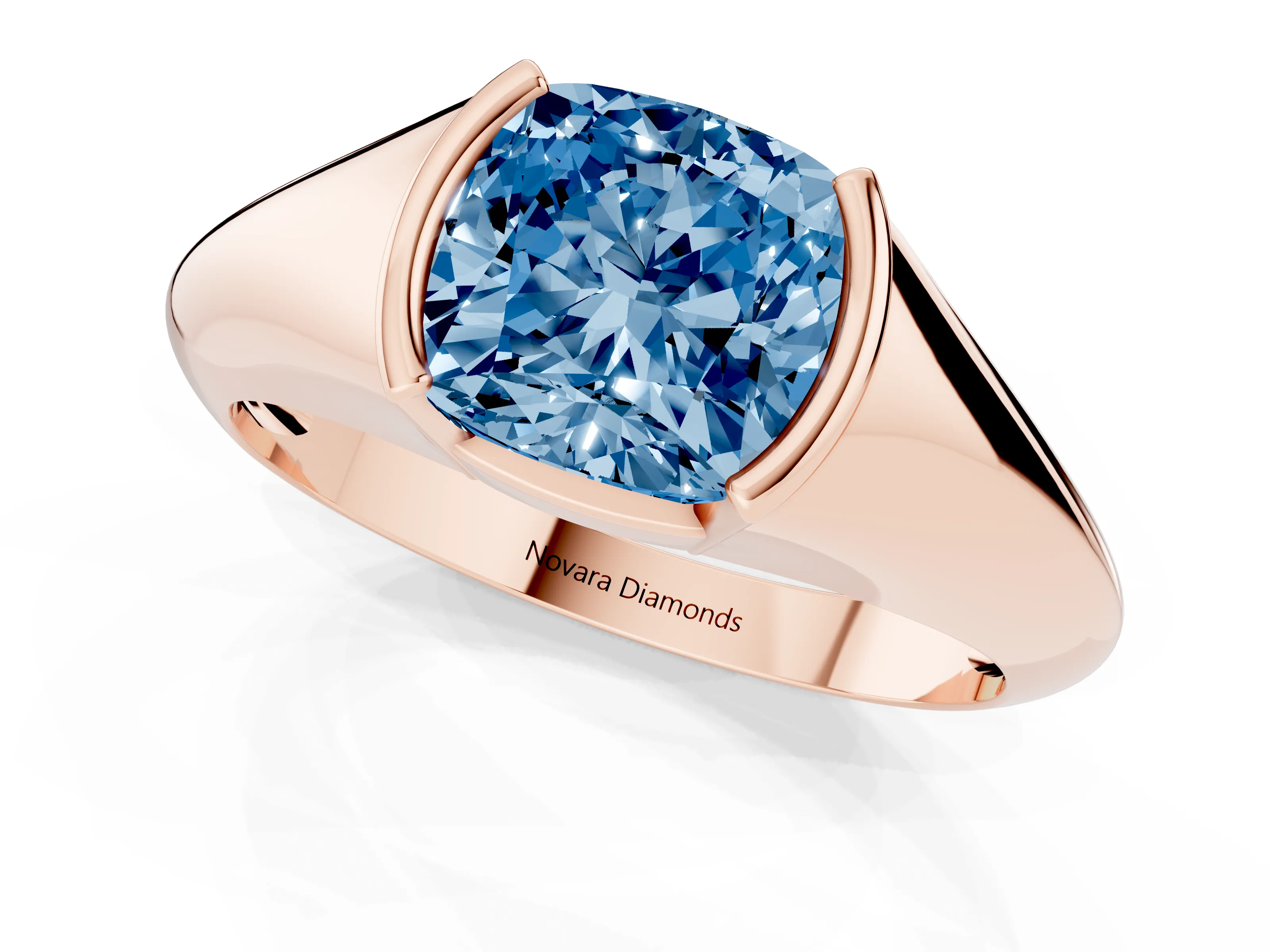 Fancy Blue Cushion Cut Diamond Solitaire Tension Set Ring Set in Rose gold