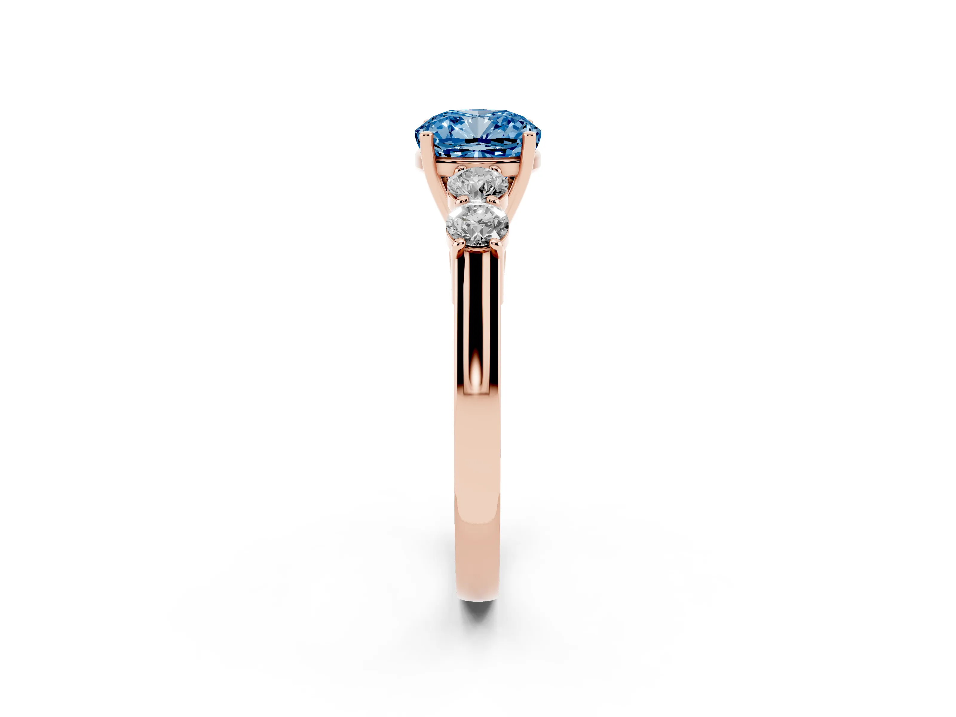 Fancy Blue Cushion Cut Diamond Five-Stone Prong Set Band Ring Set in Rose gold with Polished Band