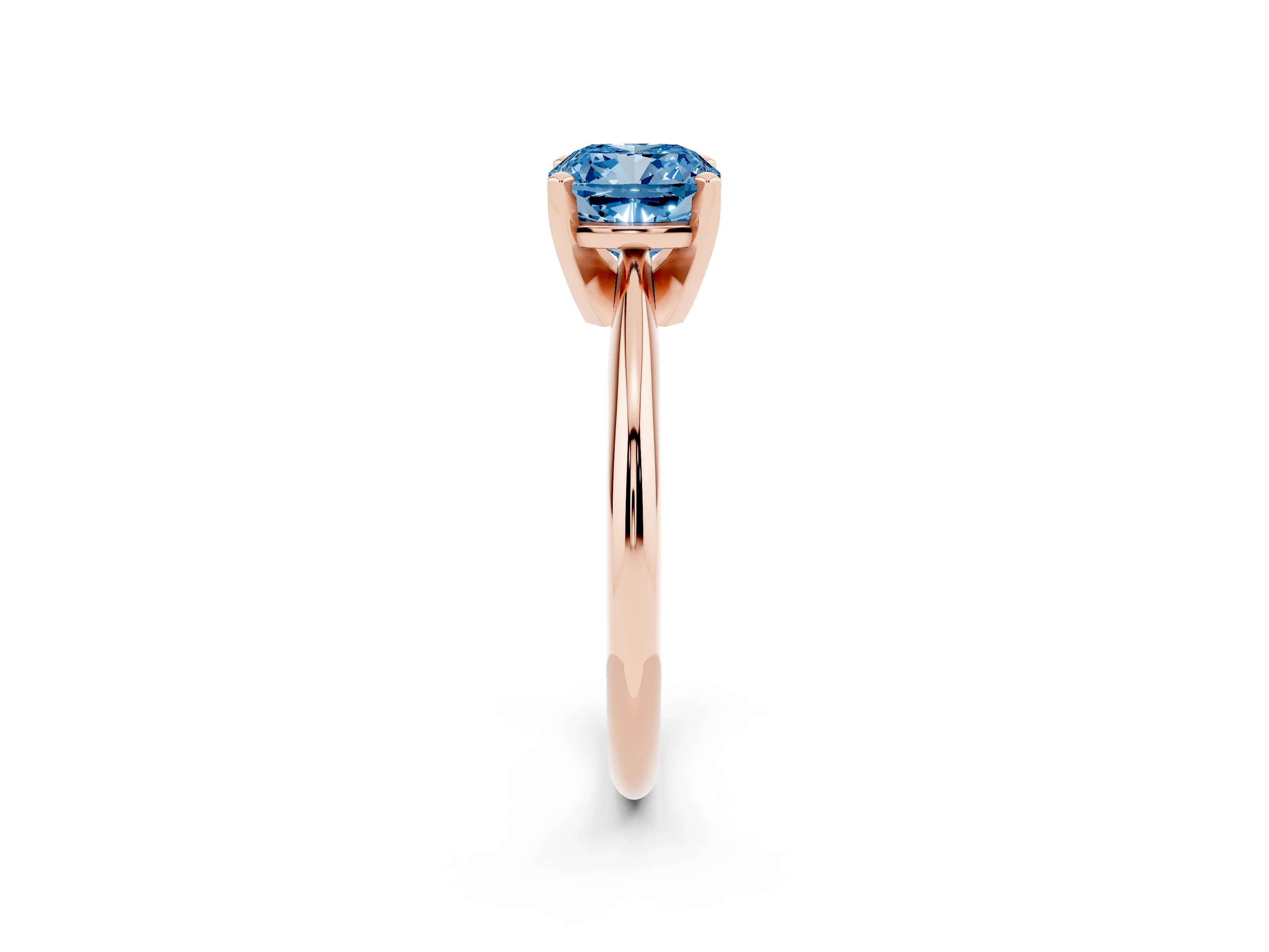 Fancy Blue Cushion Cut Diamond Solitaire Ring Set in Rose gold with Prong Setting on a Plain Round Band