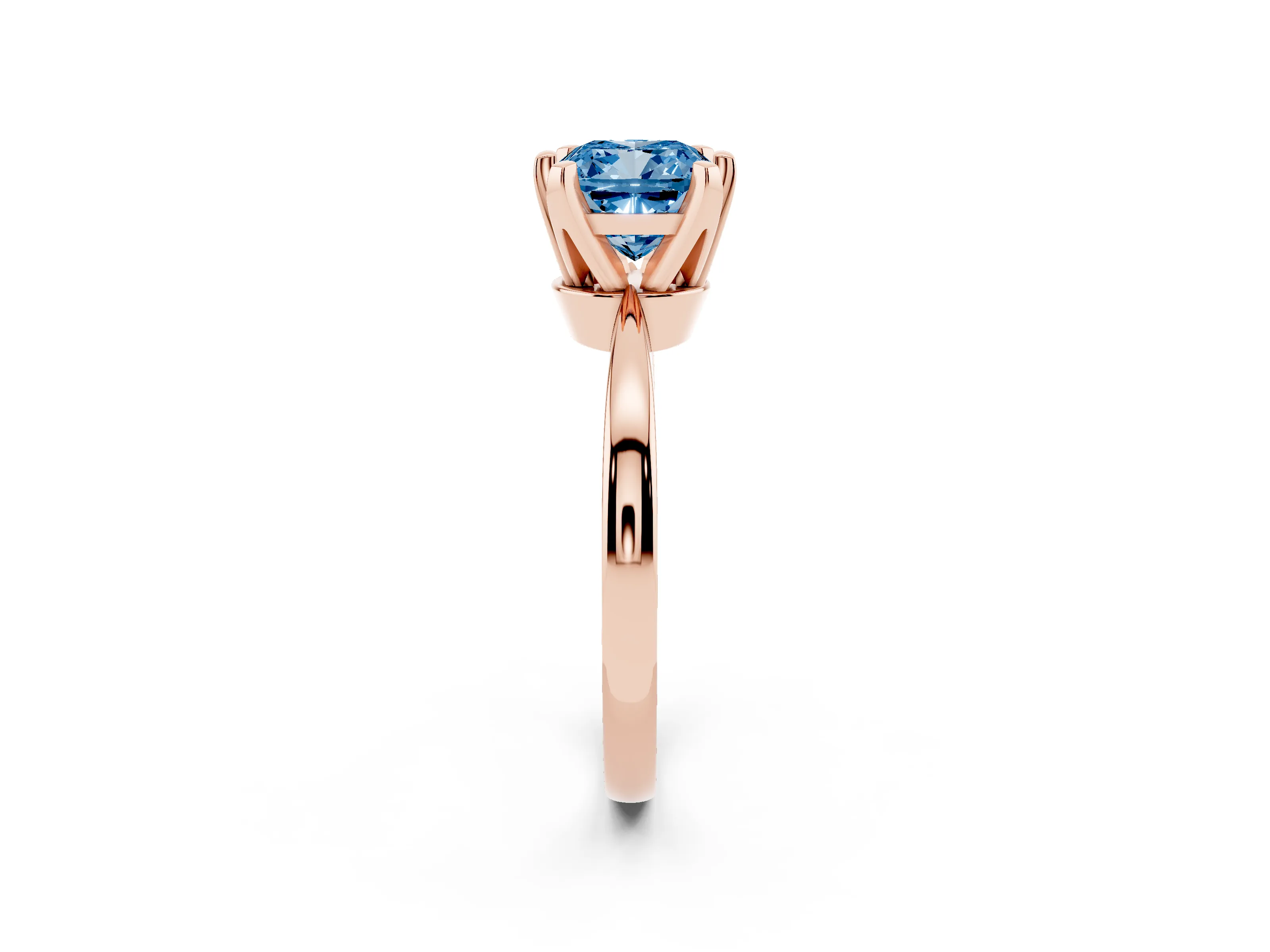 Fancy Blue Cushion Cut Diamond Solitaire Engagement Ring Set in Rose gold with Slim Tapered Solitaire Band