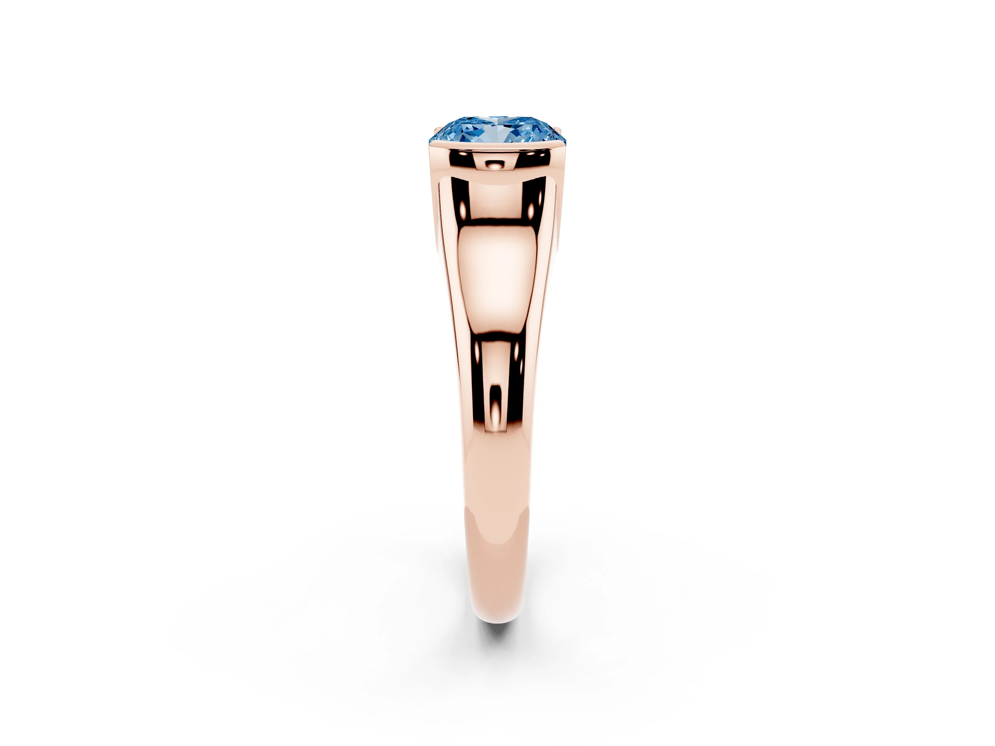 Fancy Blue Cushion Cut Diamond Solitaire Tension Set Ring Set in Rose gold with Split Shank Band