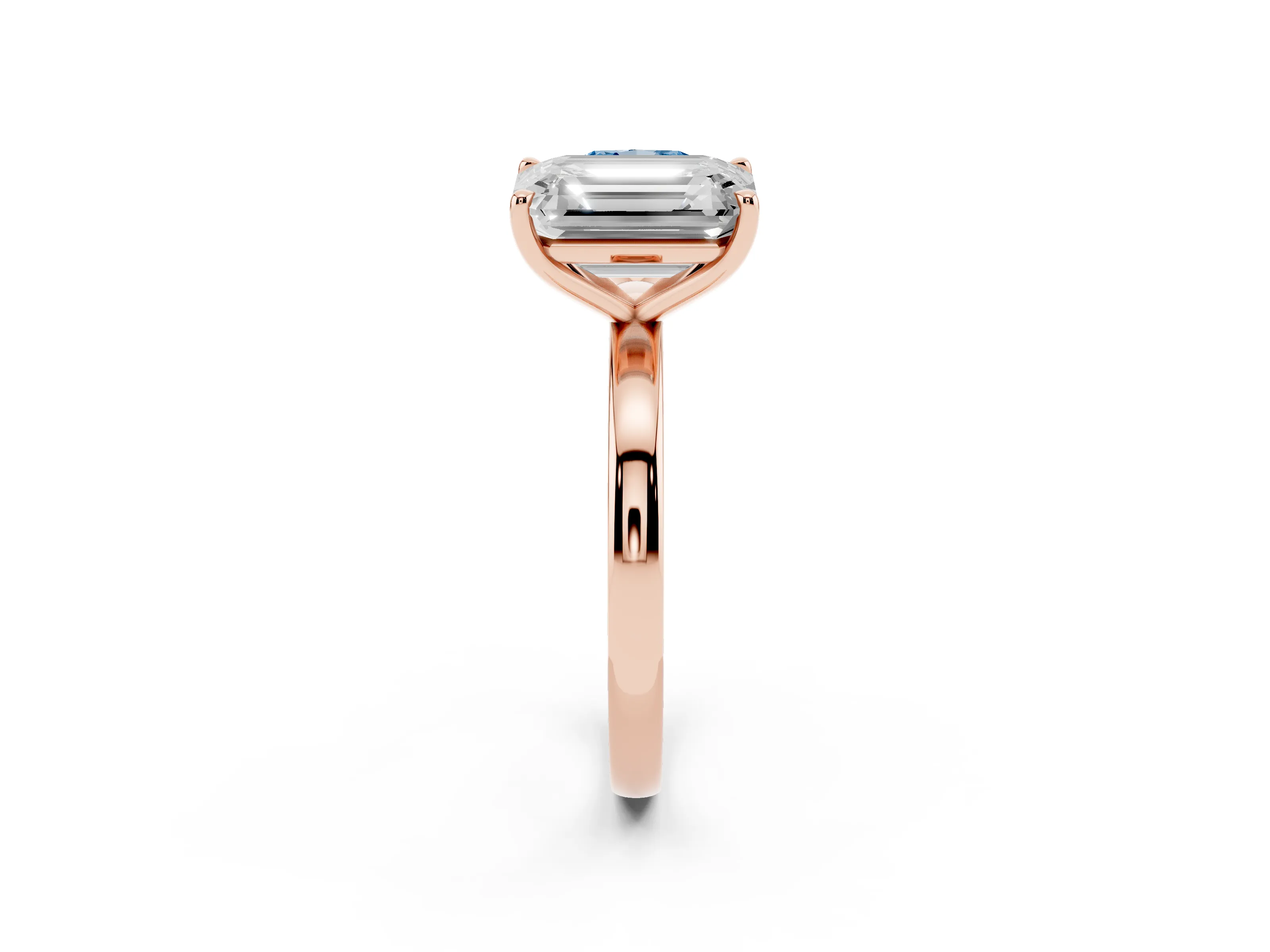 Fancy Blue Cushion Cut and Emerald Cut Toi Moi Ring Set in Rose gold with Prong Setting