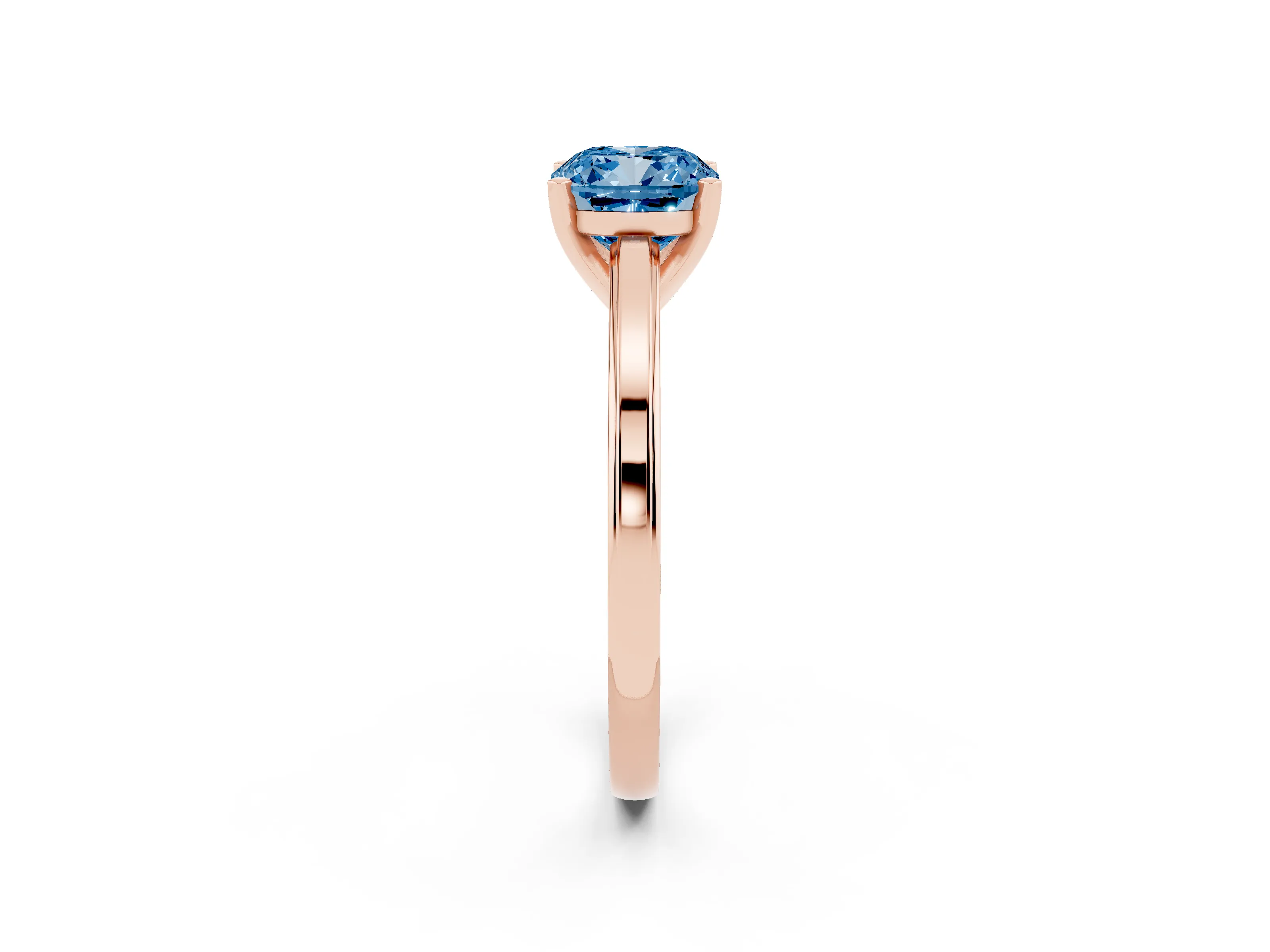 Fancy Blue Cushion Cut Diamond Solitaire Ring Set in Rose gold with Prong Setting and Classic Band