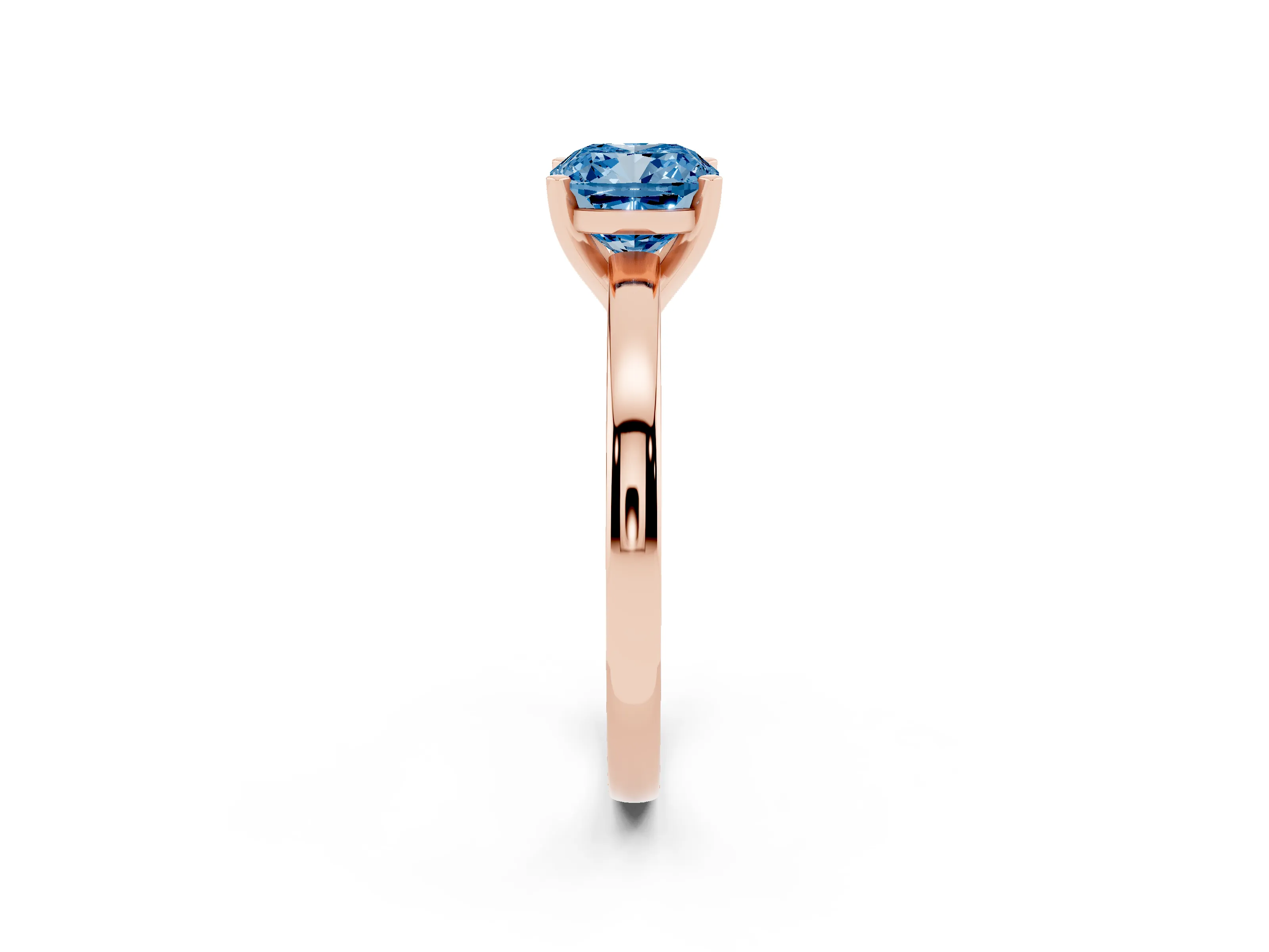 Fancy Blue Cushion Cut Diamond Solitaire Engagement Ring Set in Rose gold with Prong Setting on a Classic Band
