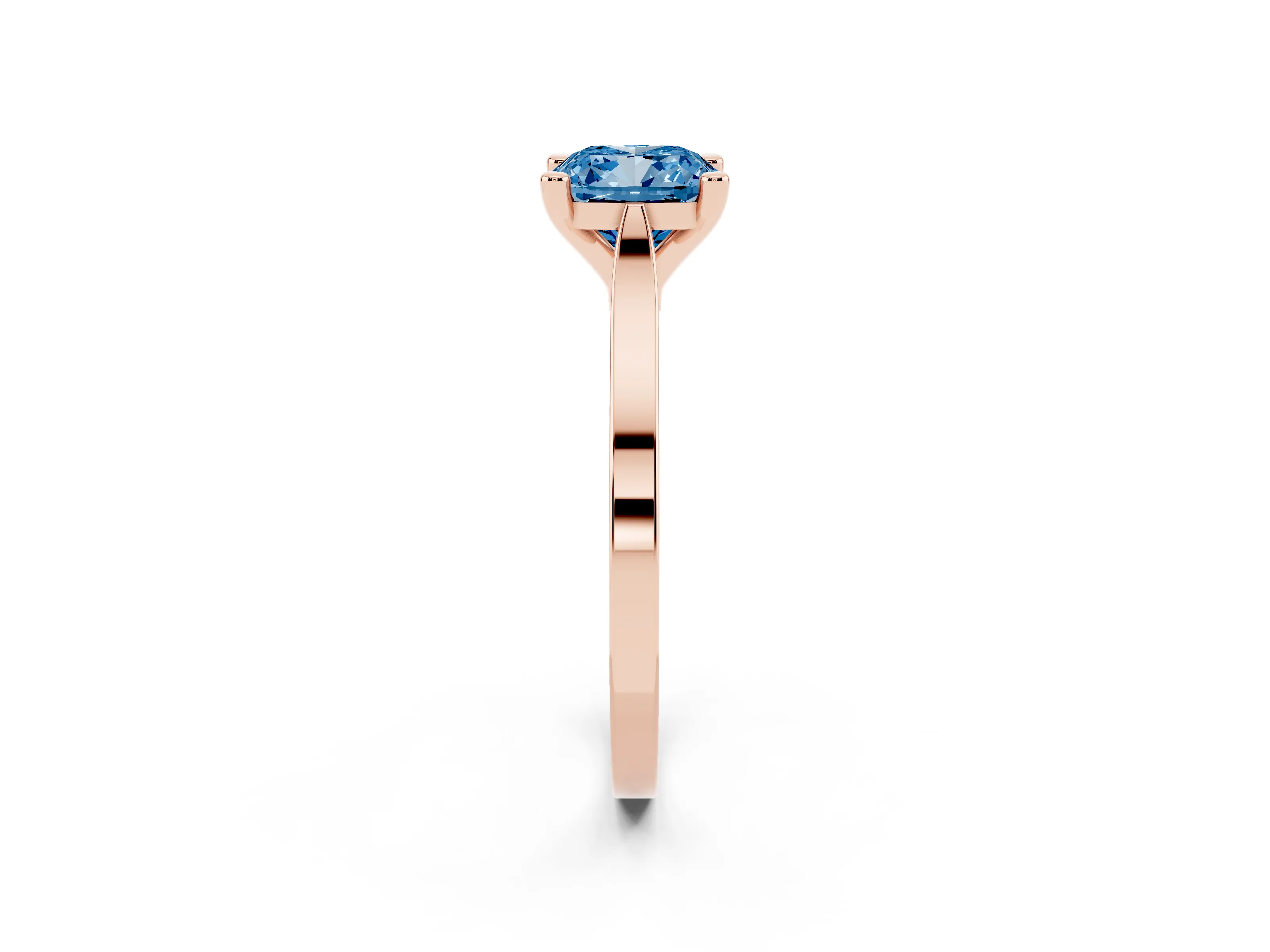Fancy Blue Cushion Cut Diamond Solitaire Ring Set in Rose gold with Prong Setting and Tapered Band